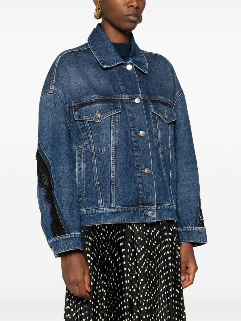 lace-detailing denim jacket - 3