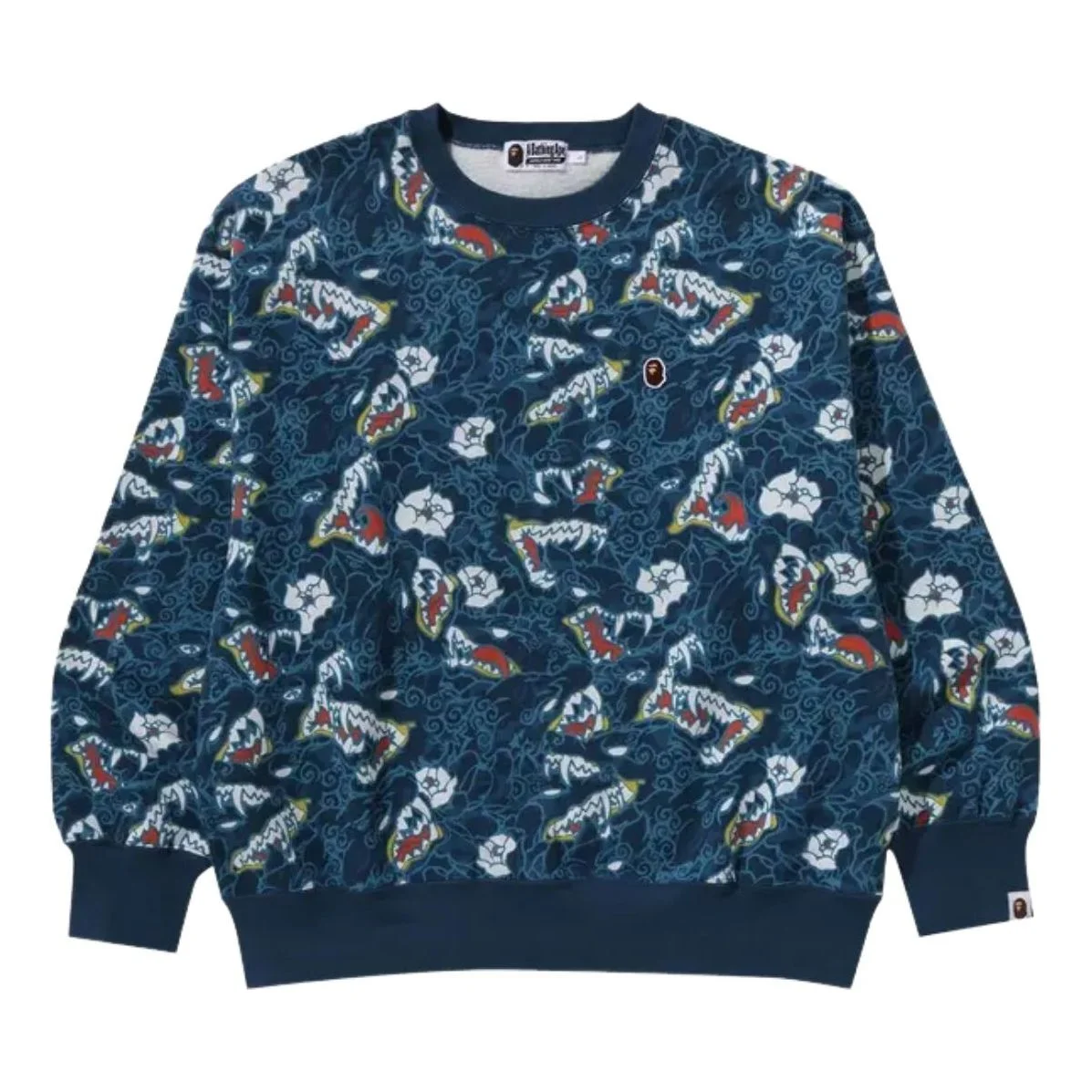 A Bathing Ape Japanese Tattoo Camo Relaxed Fit Crewneck Sweatshirt 'Blue' 1K80-113-009 - 1