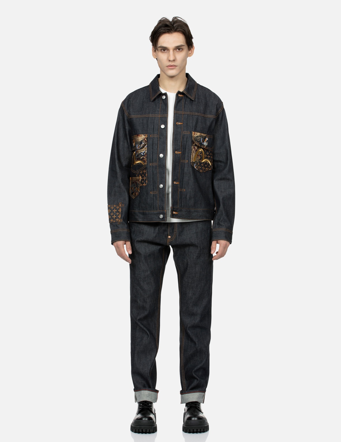 SEAGULL EMBROIDERY AND BROCADE POCKET RELAX FIT DENIM JACKET - 5