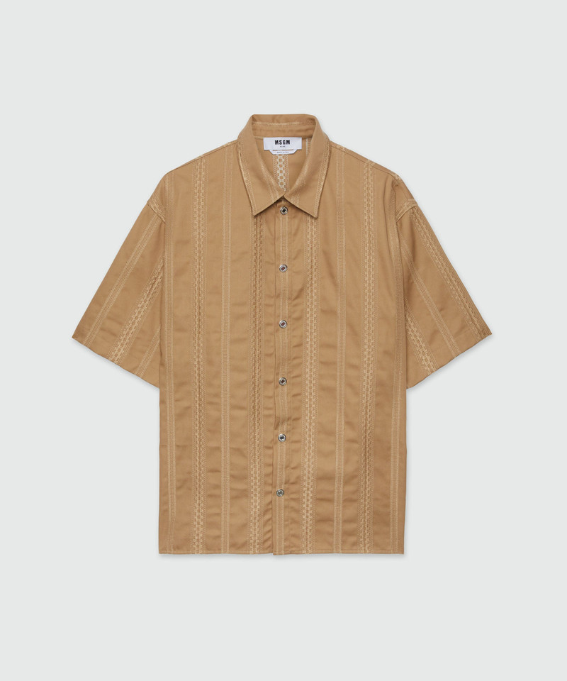 Gabardine shirt with stripes and embroidery 1