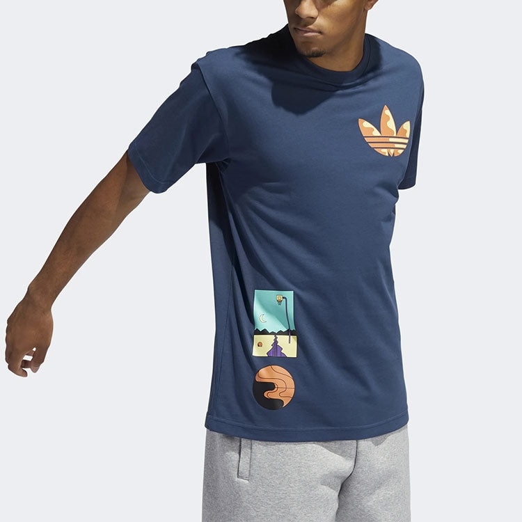 adidas originals Surreal Summer Tie Dye Printing Logo Round Neck Short Sleeve Navy Blue GN3902 - 4
