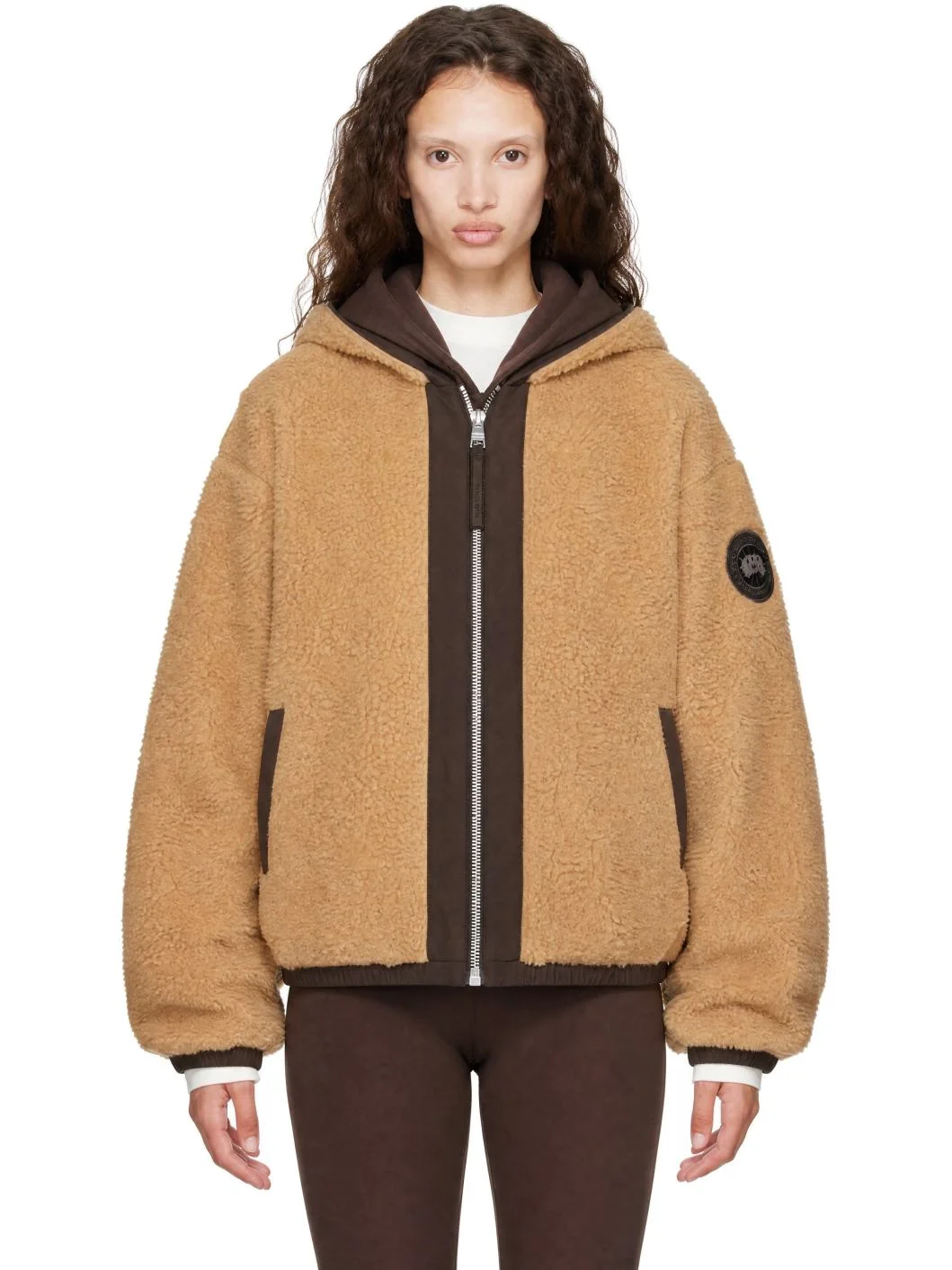 Beige Alberni Fleece Reversible Bomber Jacket - 1