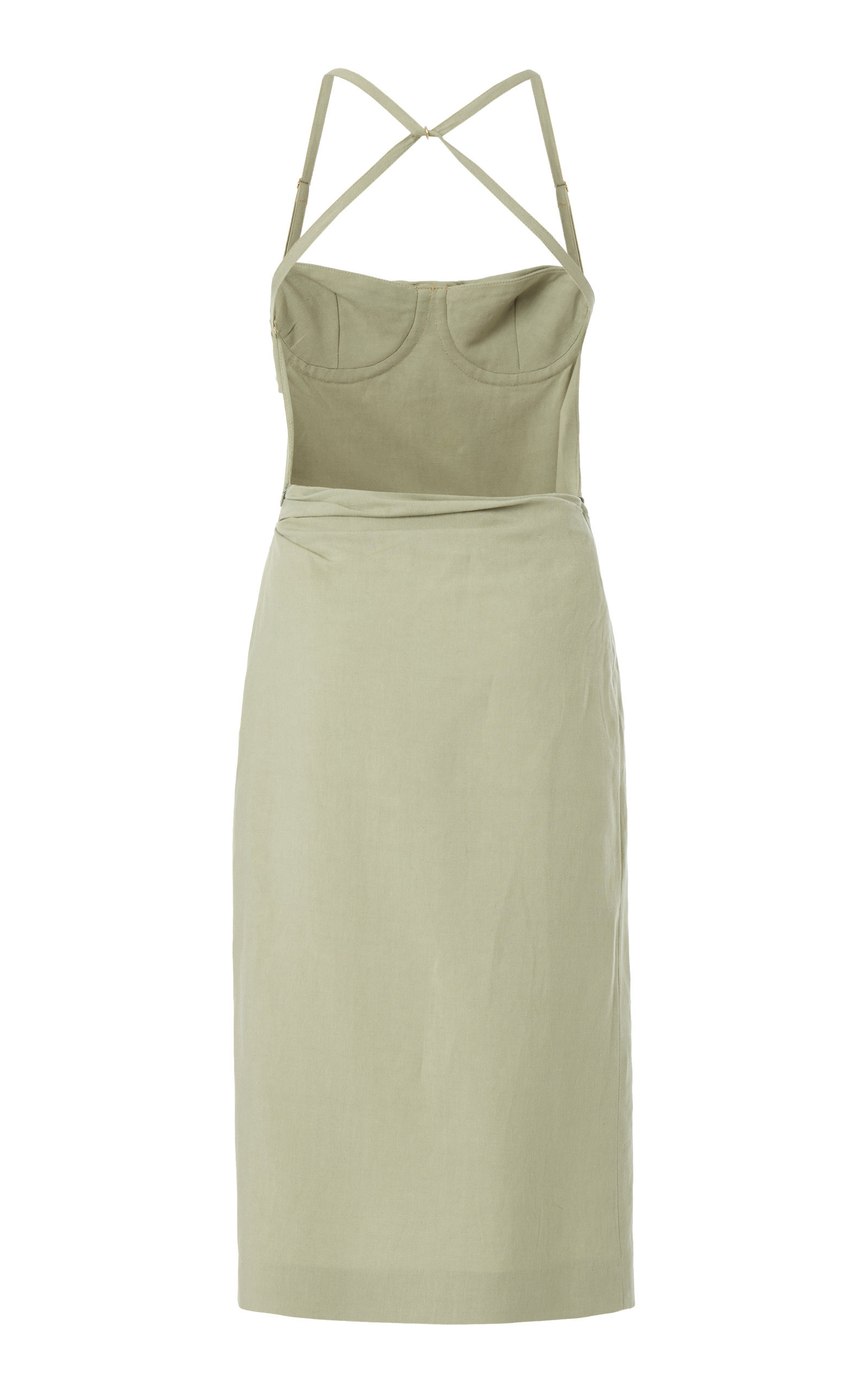Laurier Draped Linen-Blend Midi Corset Dress green - 6
