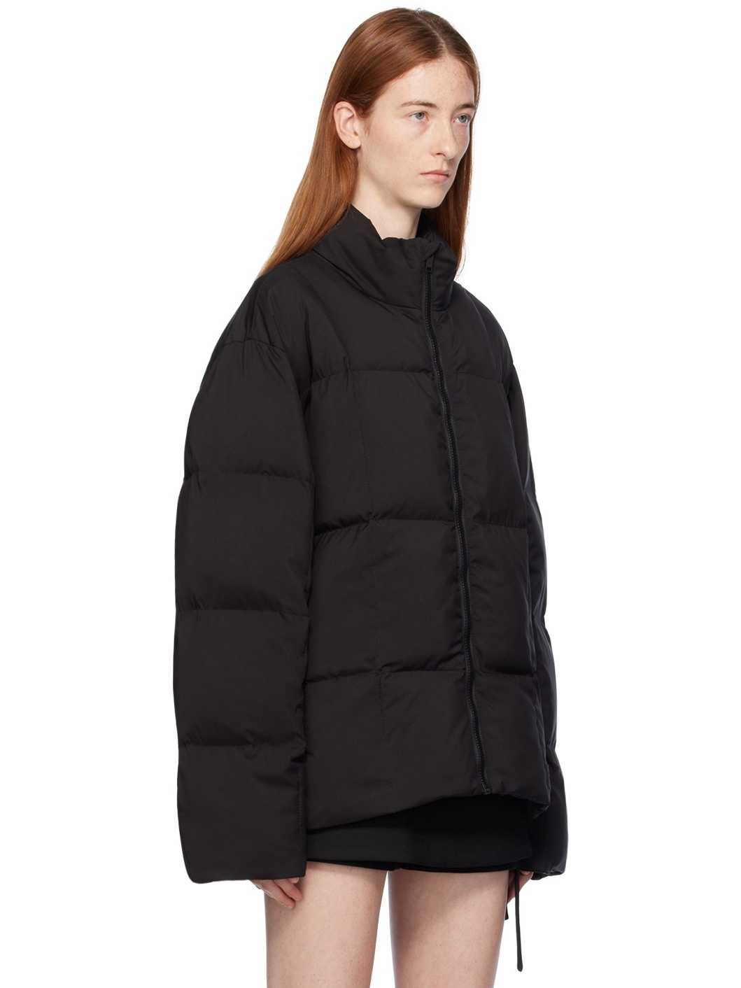 Black Stand Collar Puffer Jacket - 2