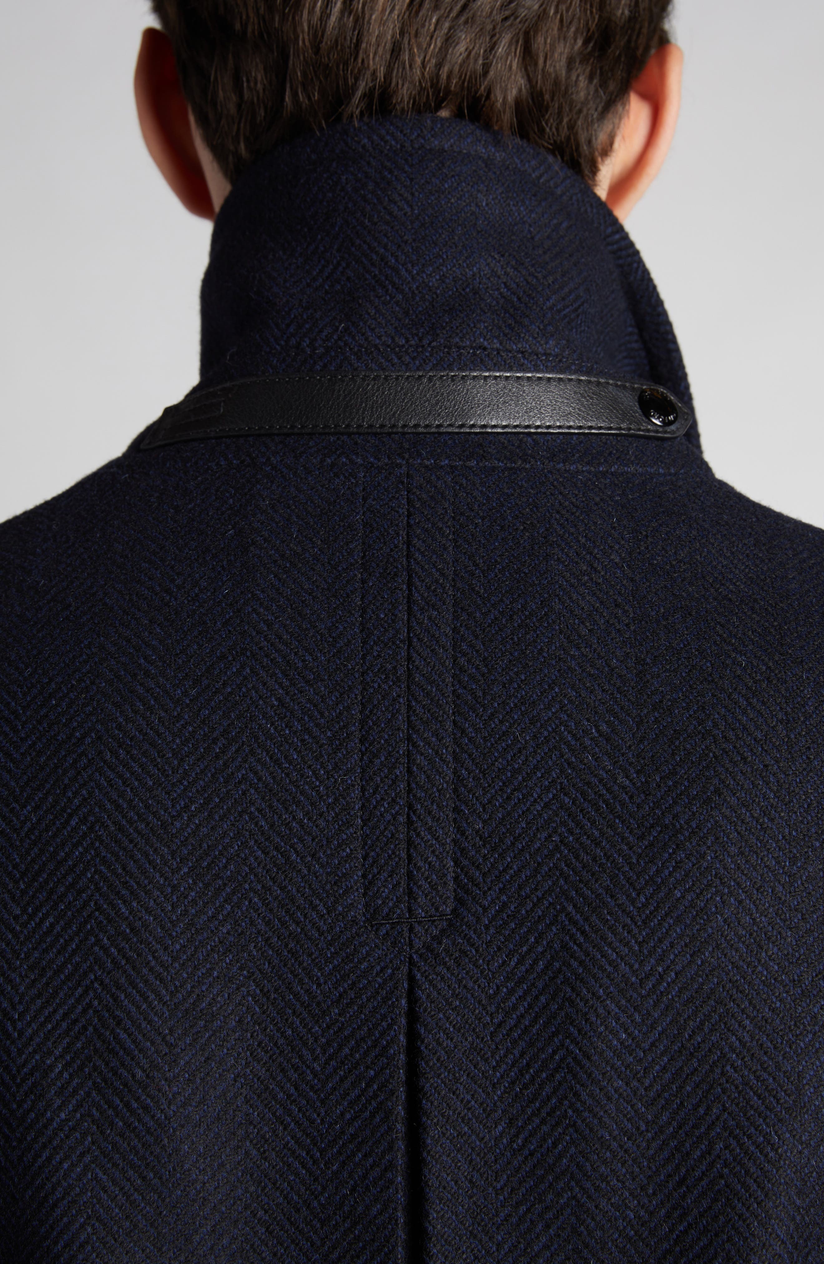 TOM FORD Officer Wool Herringbone Coat in Combo Black/Blue at Nordstrom - 5