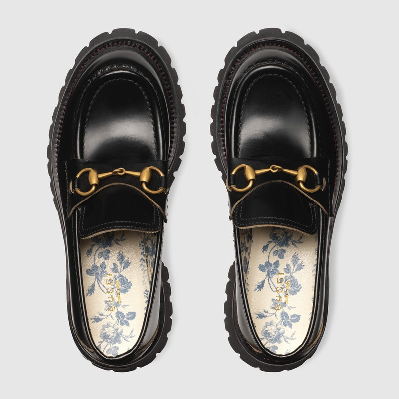 GUCCI Women's leather lug sole loafer outlook