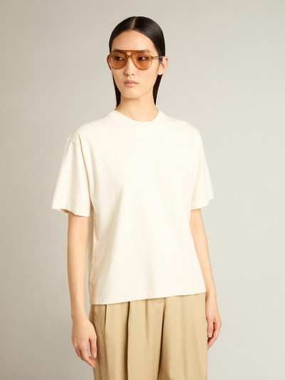 Golden Goose T-shirt in aged white with reverse logo on the back - Boxy fit outlook