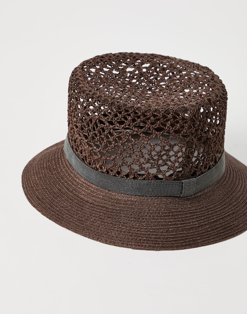 Brunello Cucinelli Techno raffia fedora with precious band outlook