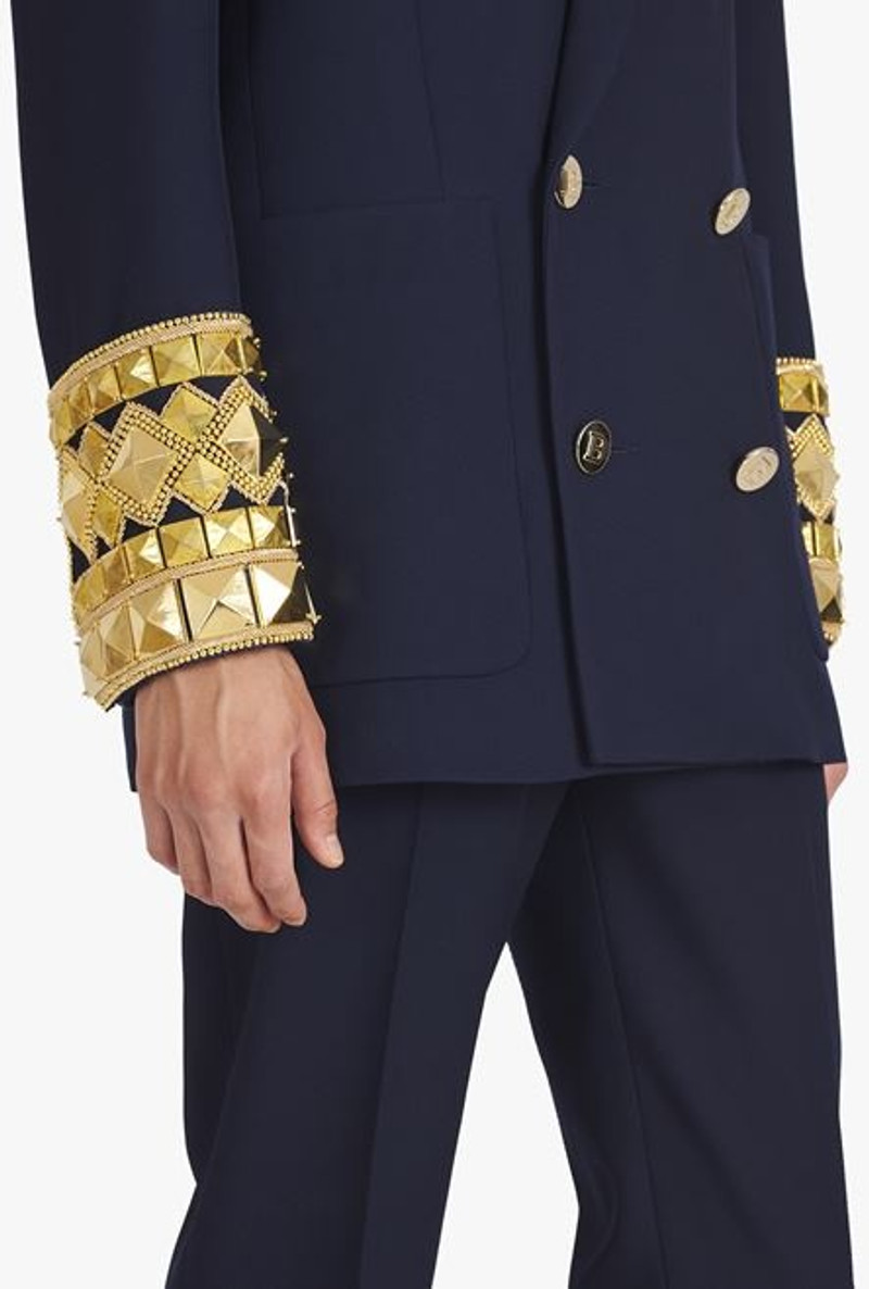 Navy blue twill blazer with double-breasted gold-tone buttoned fastening 9