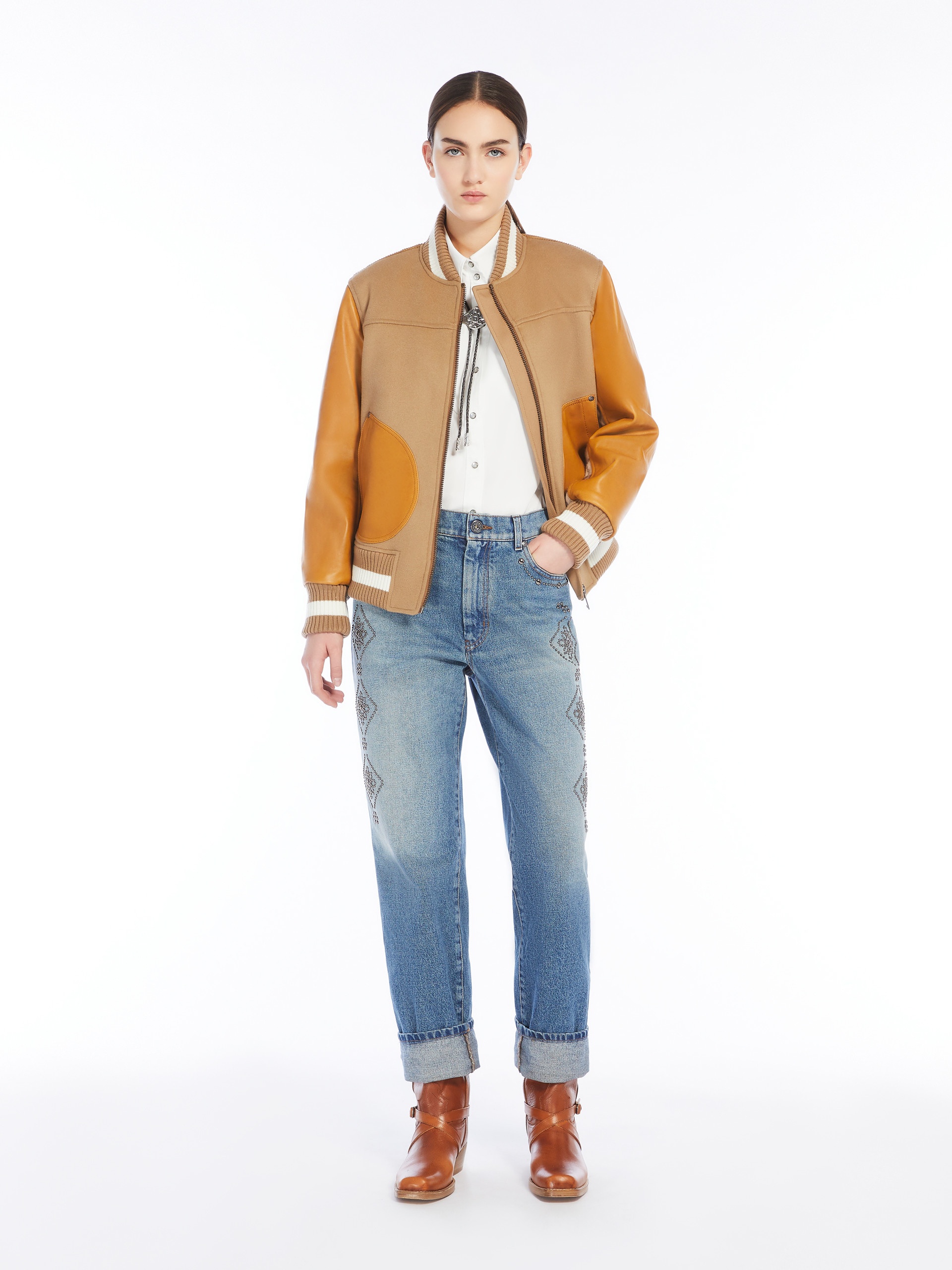 NERONE Wool, velvet and leather bomber jacket - 2