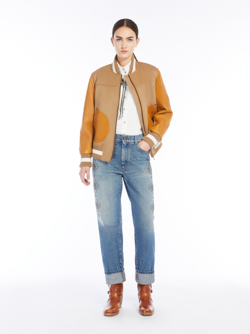 WEEKEND Max Mara NERONE Wool, velvet and leather bomber jacket outlook