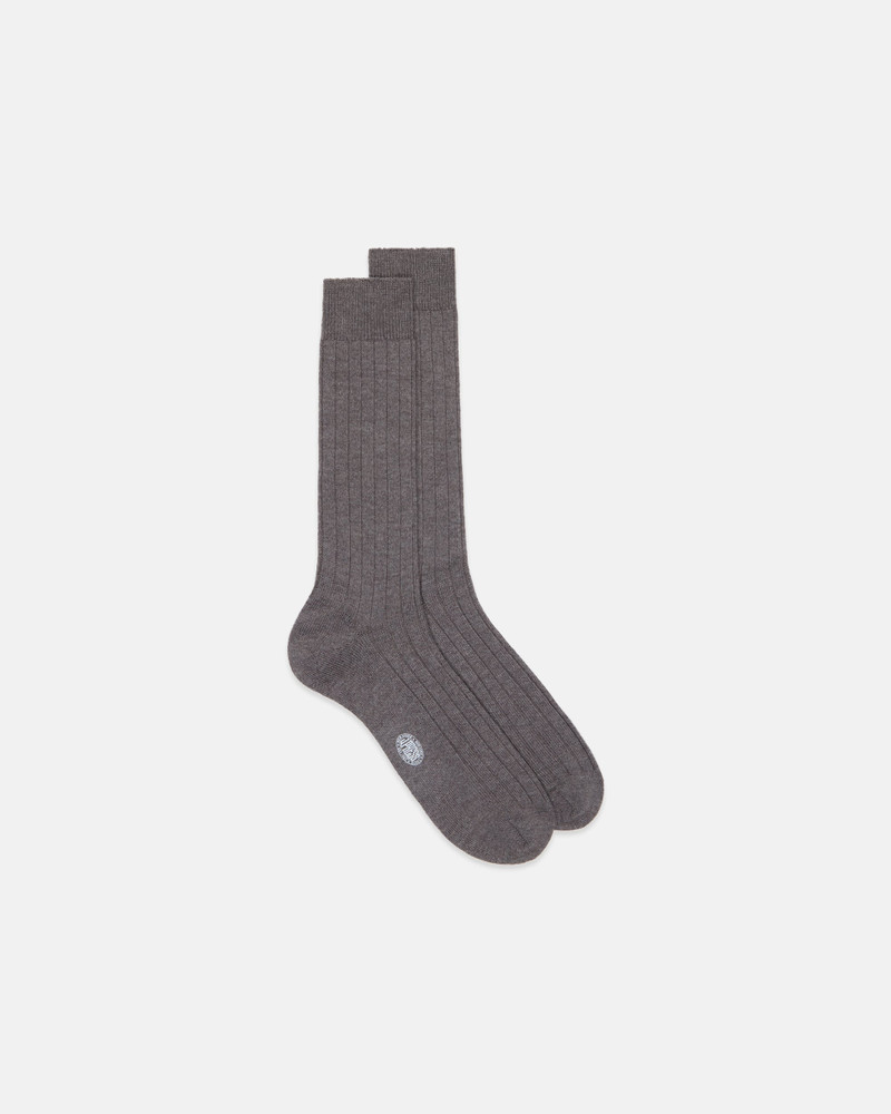 MADE-IN-ITALY BROWN MARL MID-CALF RIBBED WOOL SOCKS 1