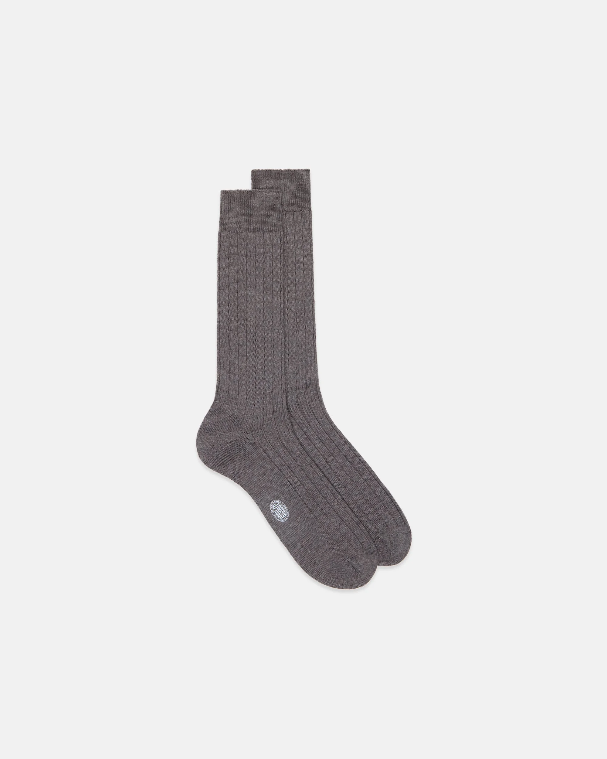 MADE-IN-ITALY BROWN MARL MID-CALF RIBBED WOOL SOCKS - 1