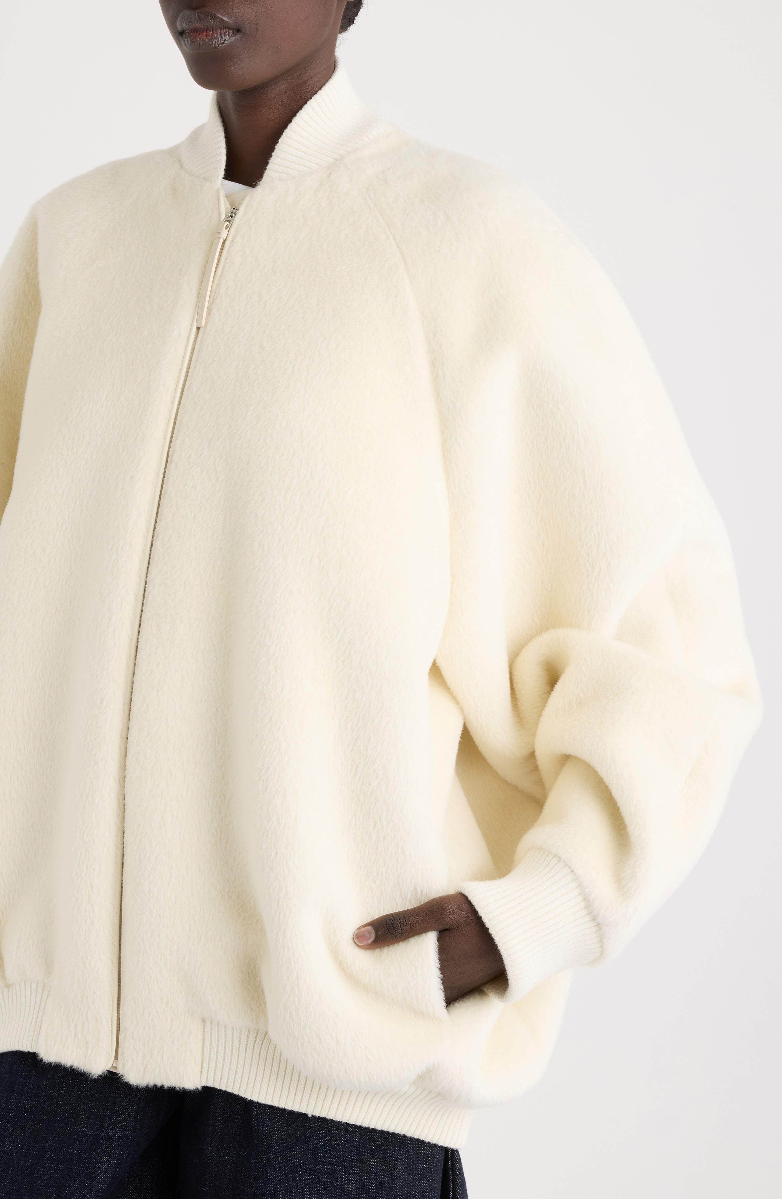 Jacquemus Le Blouson Pilu Alpaca & Virgin Wool Blend Bomber Jacket in Off-White at Nordstrom - 5