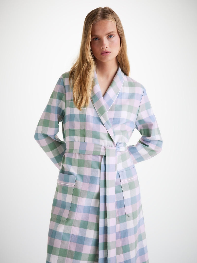 Women's Long Robe Kelburn 45 Brushed Cotton Green - 3
