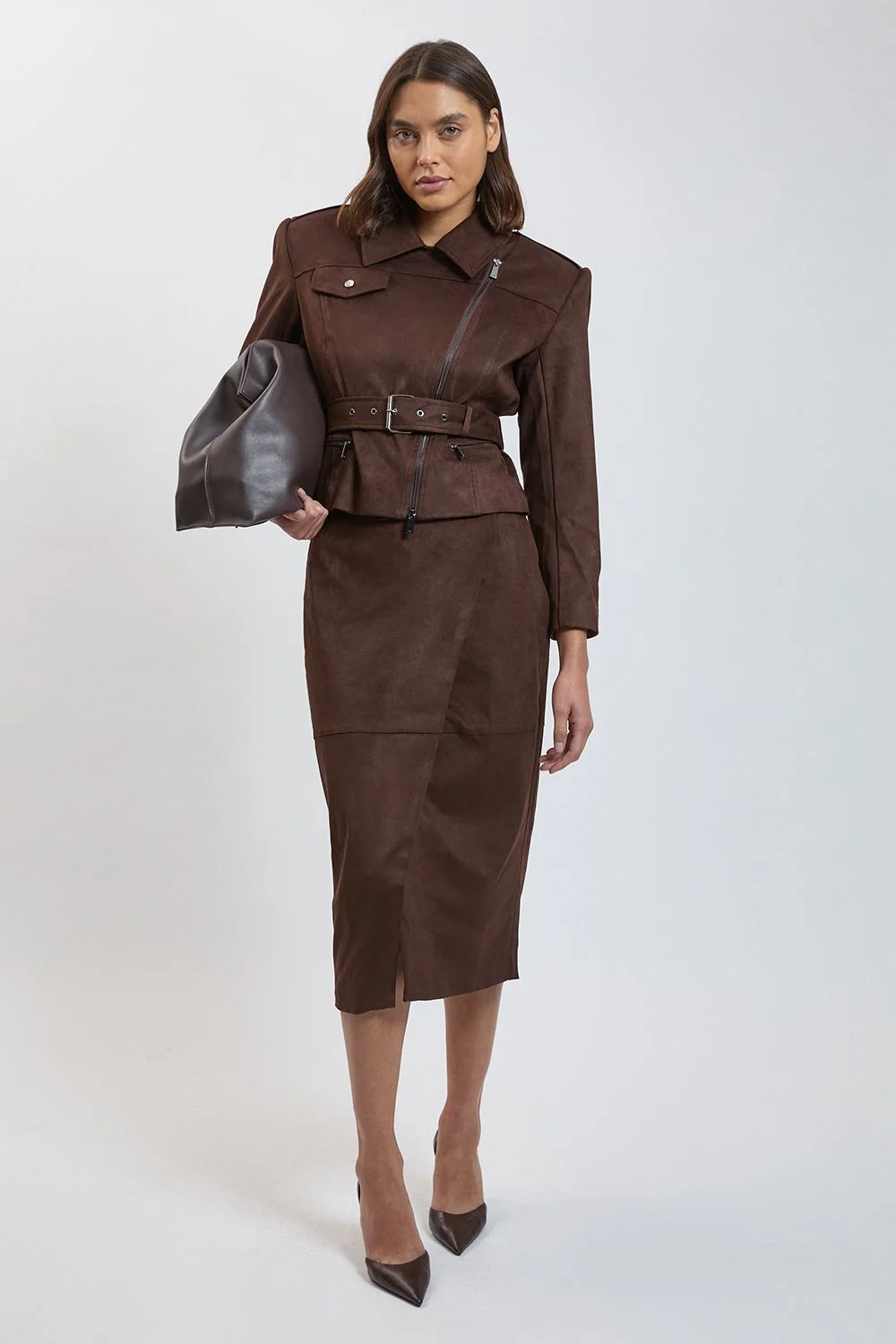 Faux Leather Midi Pencil Skirt - 1