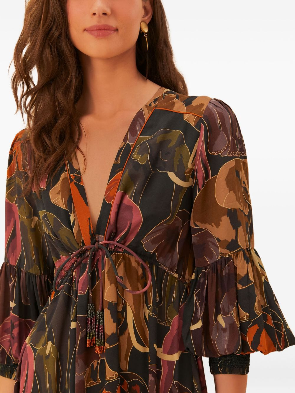 elephant-print puff-sleeve dress - 4