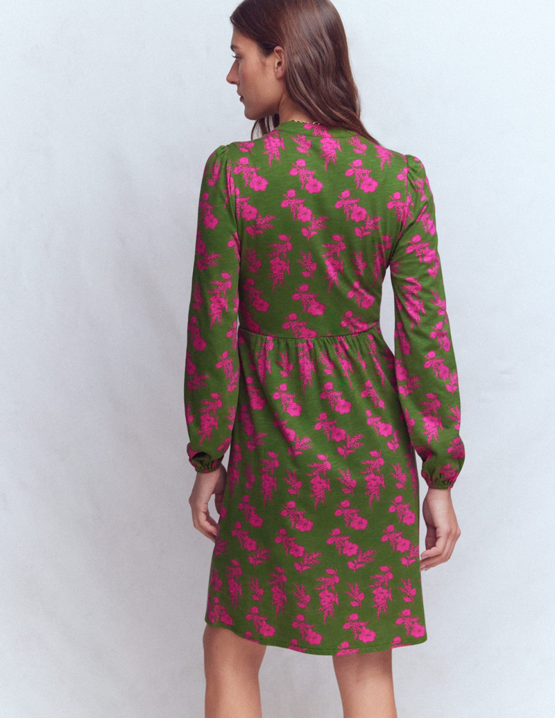 Amy Short Jersey Dress-Olive, Blossomy Sprig 5