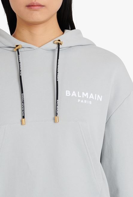 Light gray eco-designed cotton sweatshirt with flocked white Balmain logo - 6