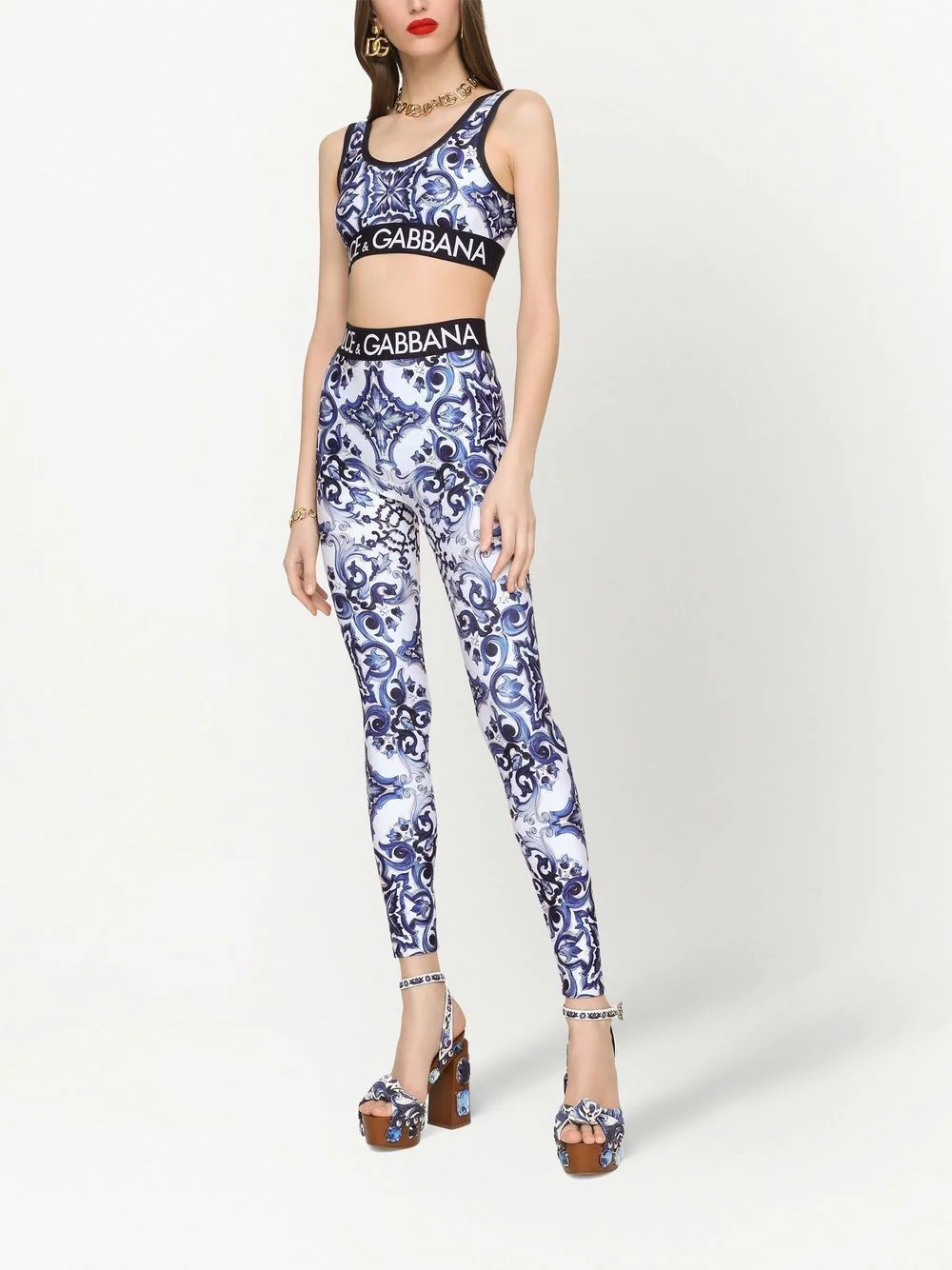 Majolica-print jersey leggings - 3