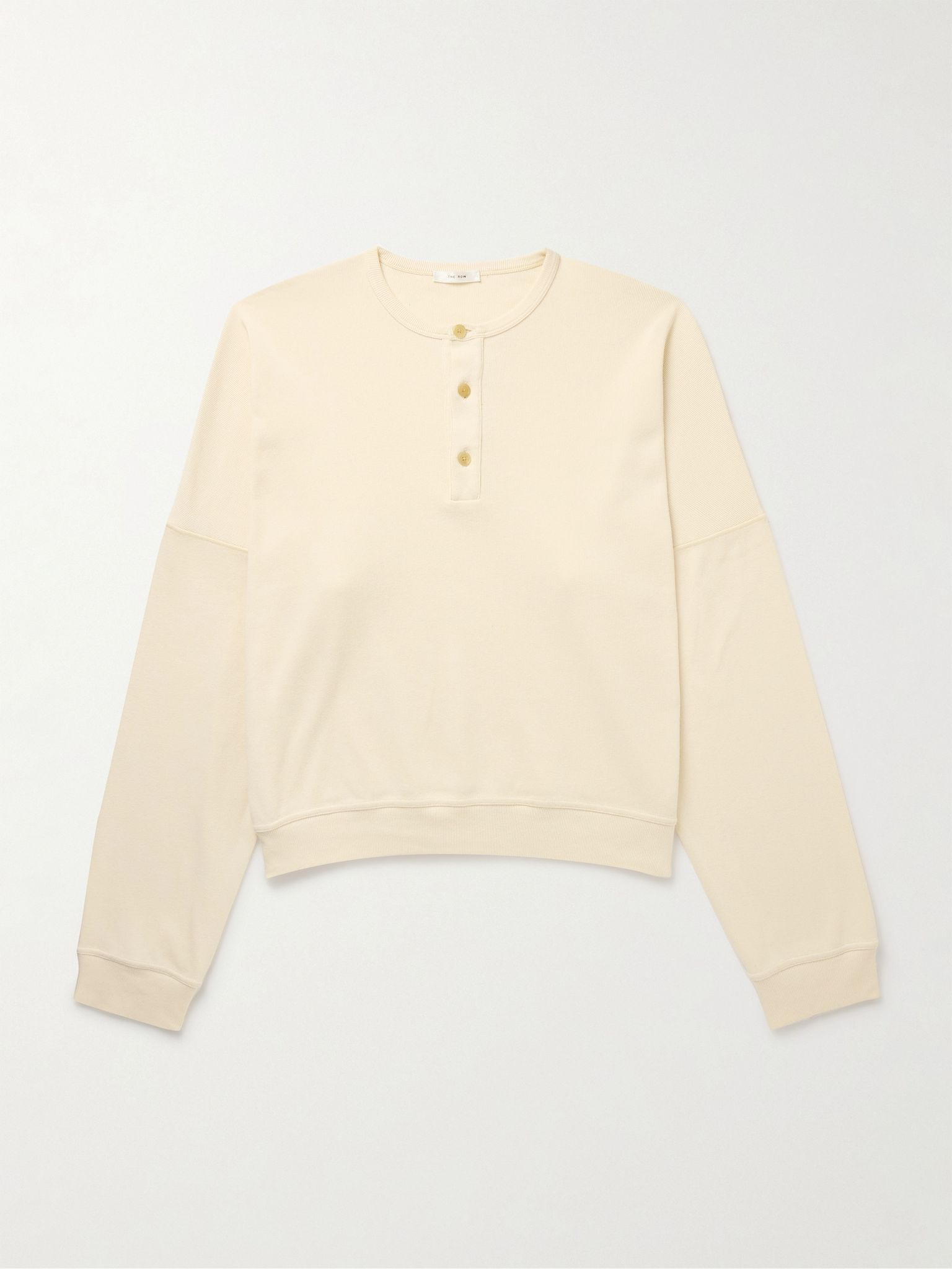 Greto Ribbed Cotton-Jersey Henley Sweatshirt Ivory - 1