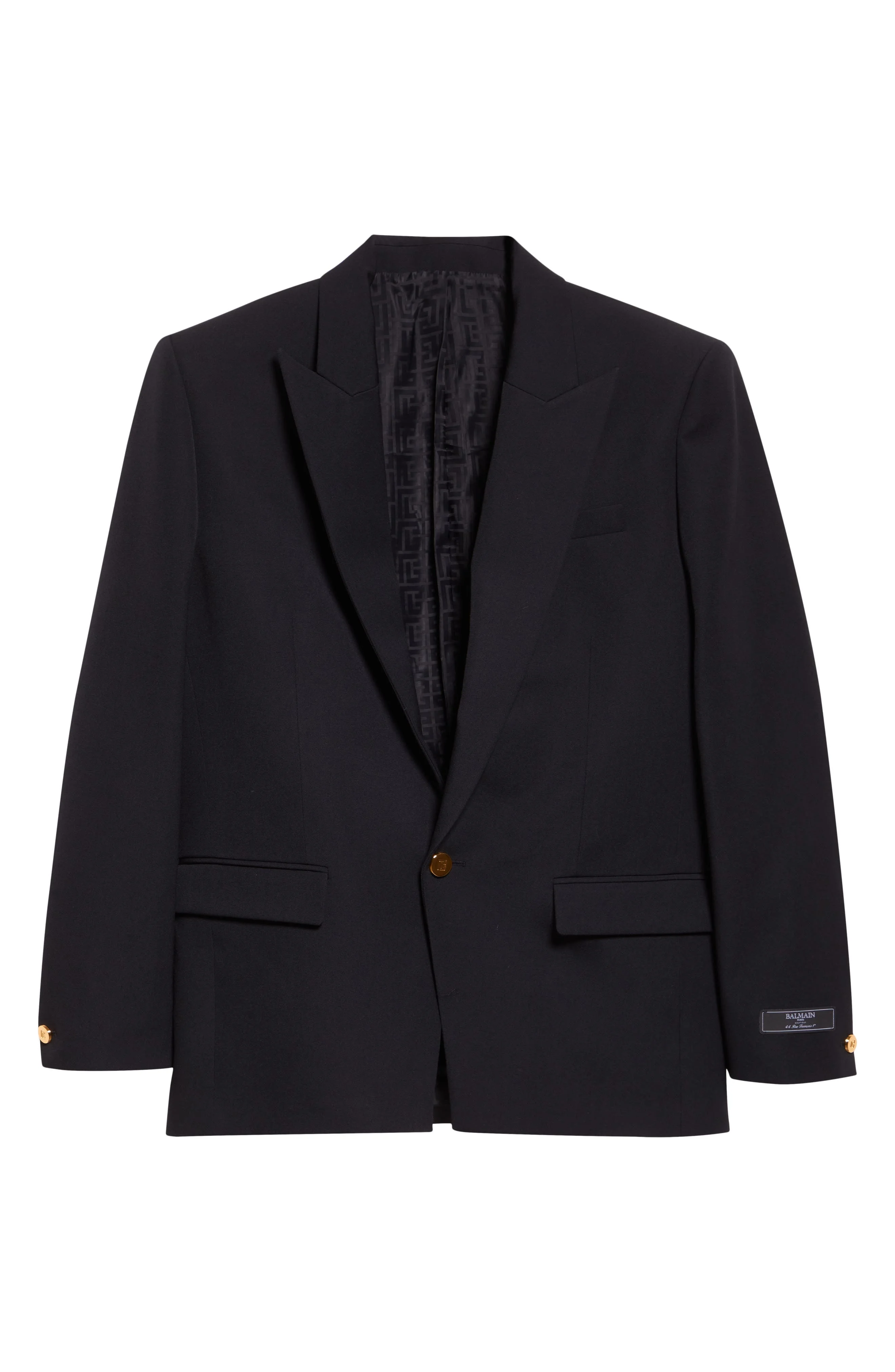 Balmain Pinstripe Wool Tuxedo Jacket in 0Pa Black at Nordstrom - 1