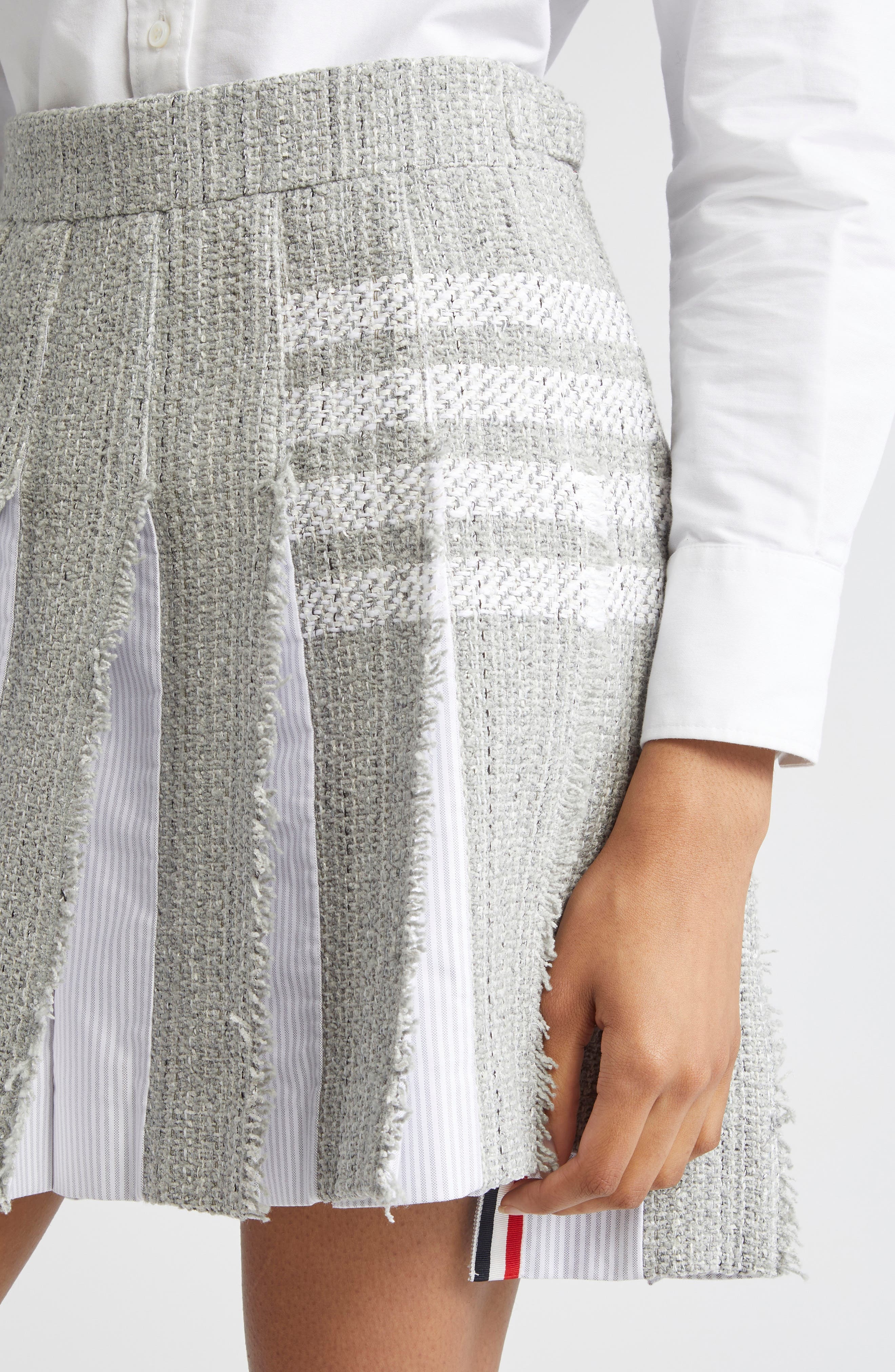 Thom Browne 4-Bar Pleated Tweed Miniskirt in Medium Grey at Nordstrom - 5