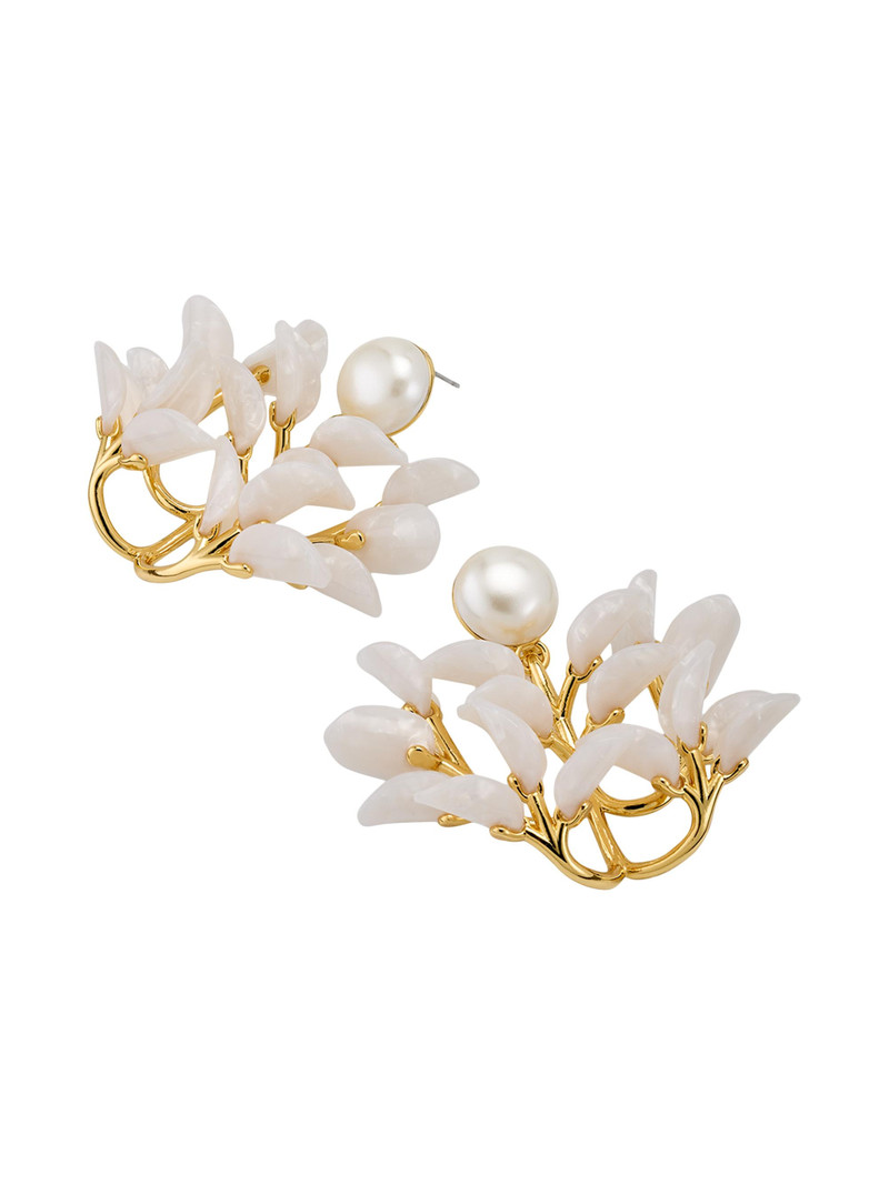 Women's Vine Leaf 14K-Gold-Plated, Imitation Pearl & Resin Chandelier Earrings - Pearl 3