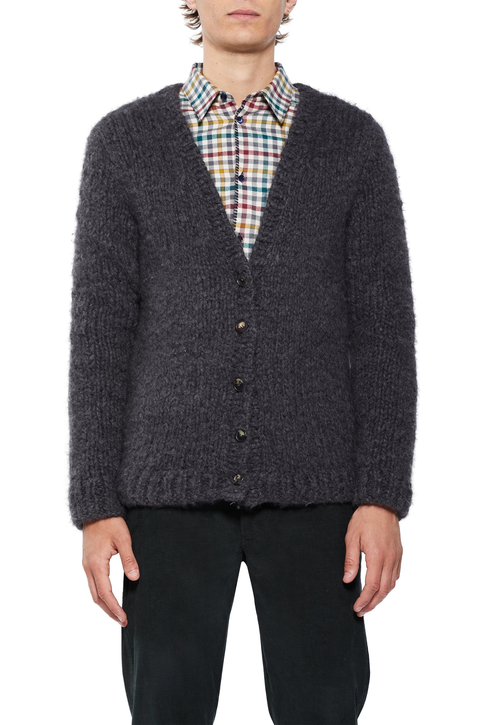 Simon Knit Cardigan in Charcoal Welfat Cashmere - 5