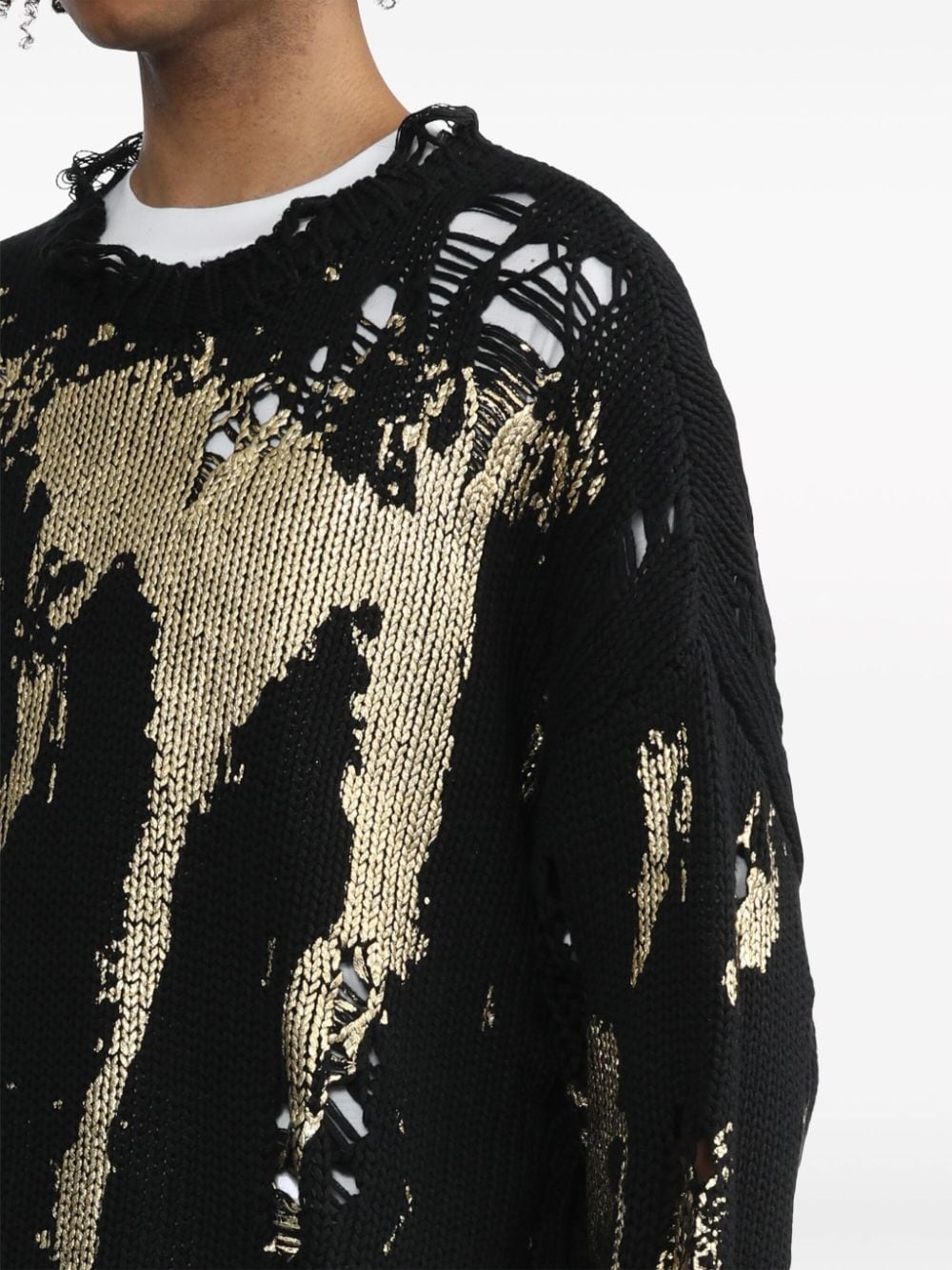 painterly-print distressed jumper - 5