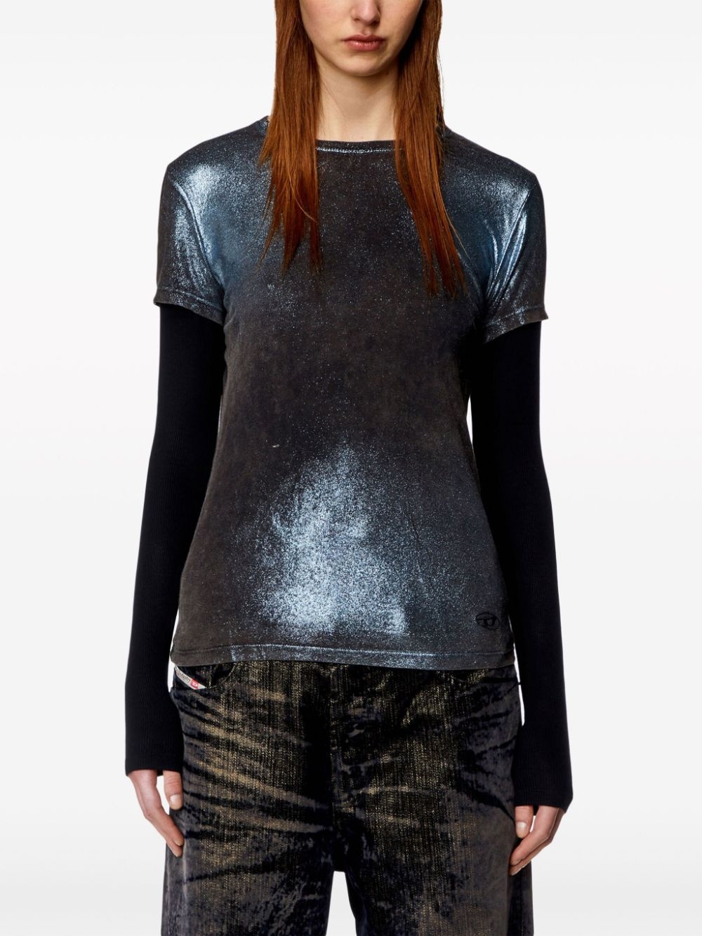 T-Miwa layered acid-wash T-shirt - 3