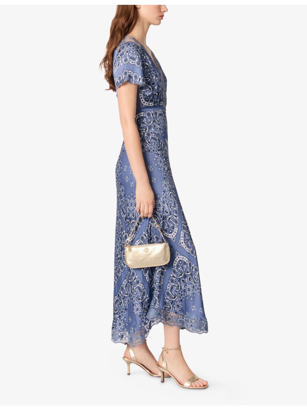 Paisley-Print Mesh-Trim Woven Maxi Dress - 3