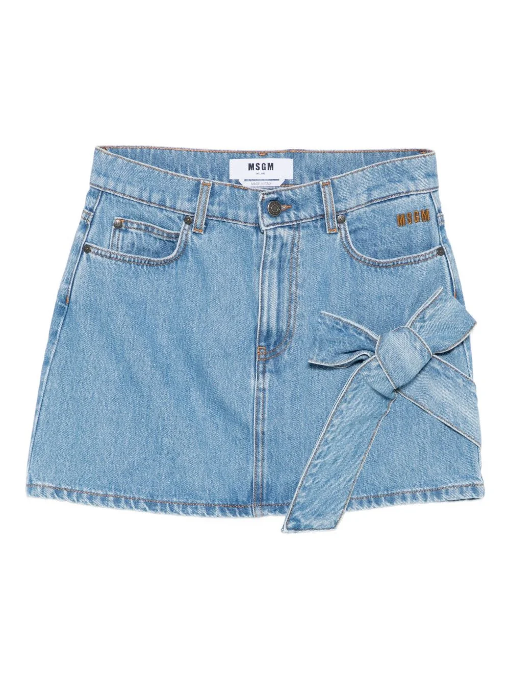 bow-detail denim mini straight skirt - 1
