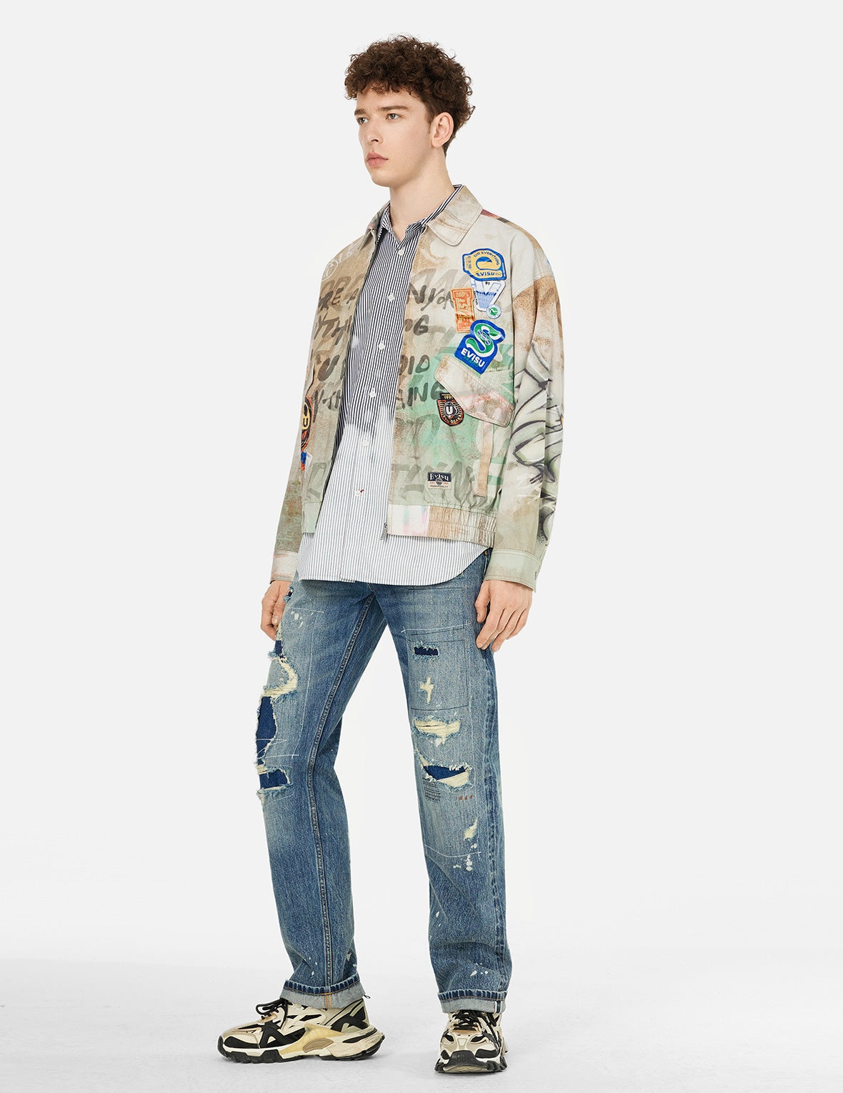 Graffiti Allover Print Boxy Zip Up Jacket - 3