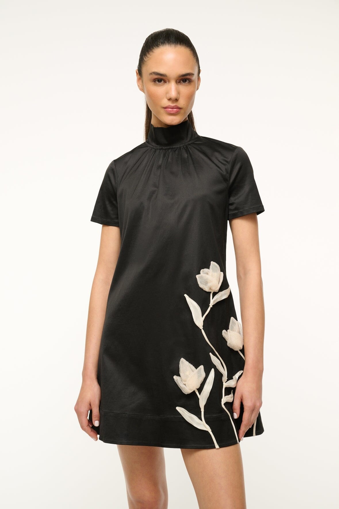 STAUD MINI ILANA DRESS BLACK SATIN - 3