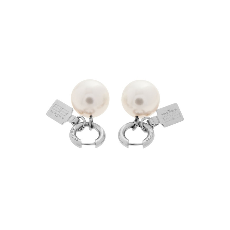 BALENCIAGA Women's Pearl Earrings in Shiny Silver/white outlook