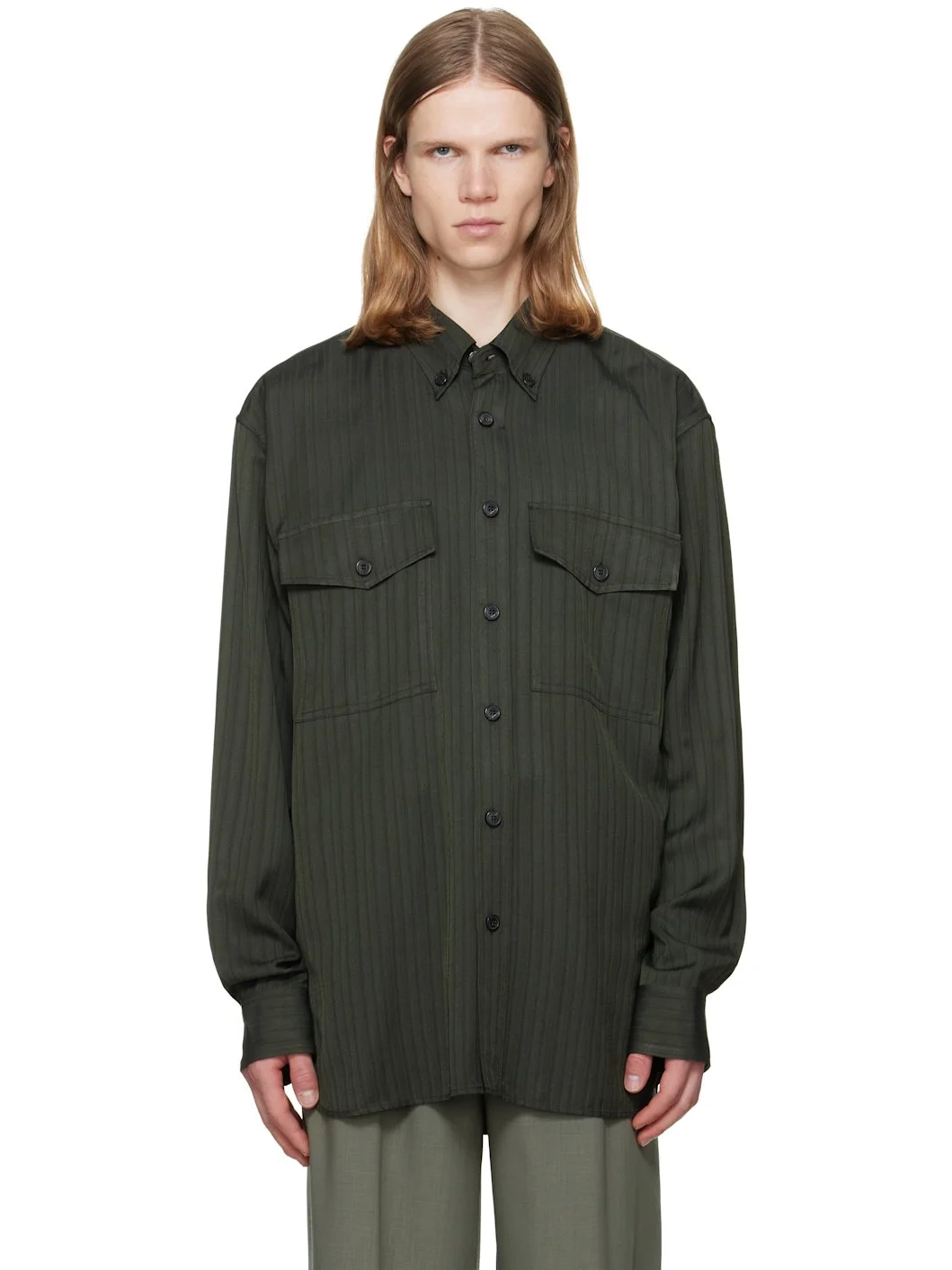 Green Flap Pocket Twill Shirt - 1