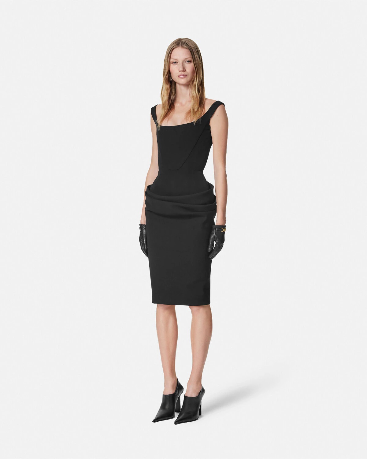 Wool Gabardine Corset Draped Midi Dress - 2