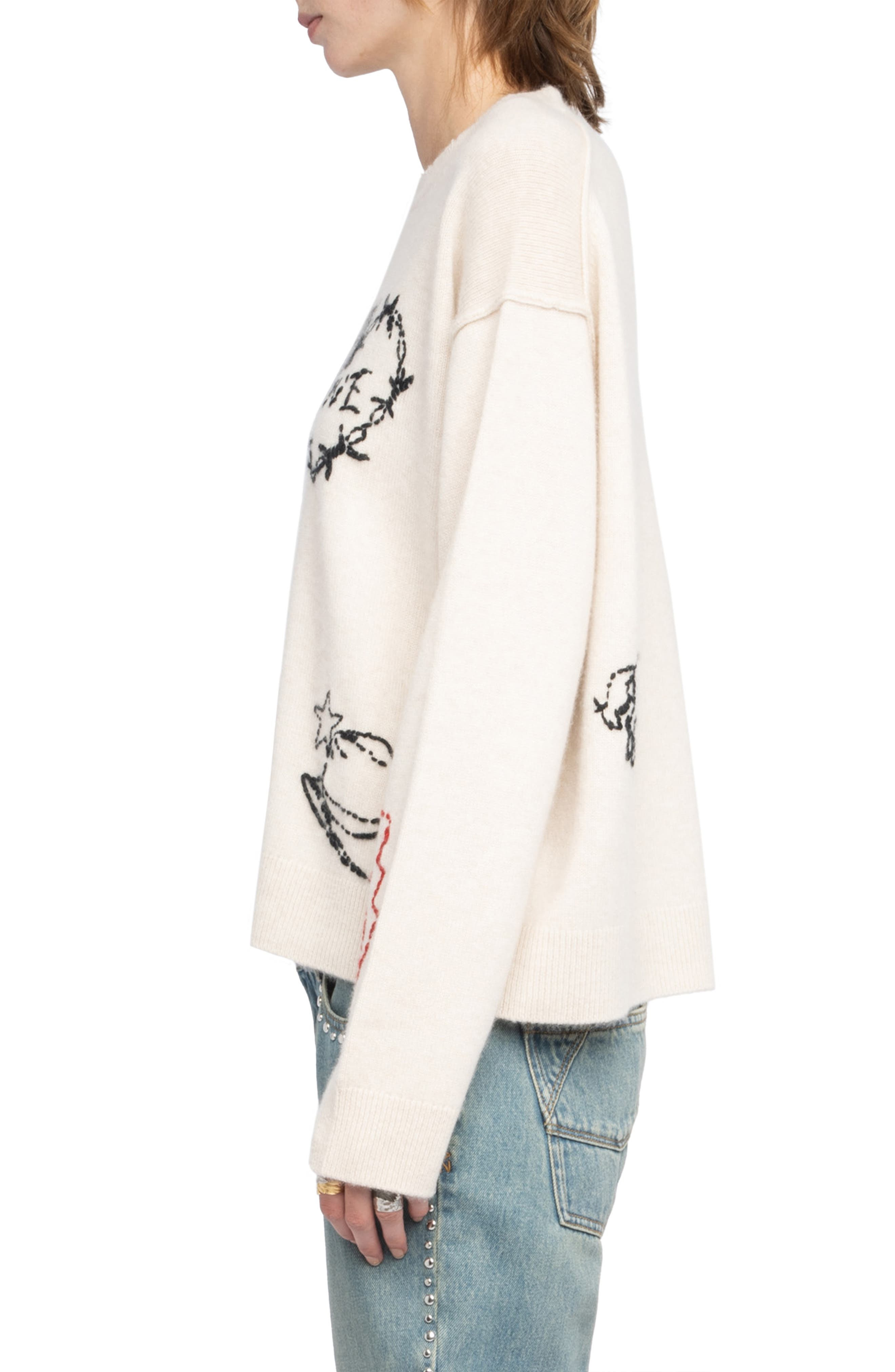 Zadig & Voltaire Markus Heart Cashmere Sweater in Ecru at Nordstrom - 3