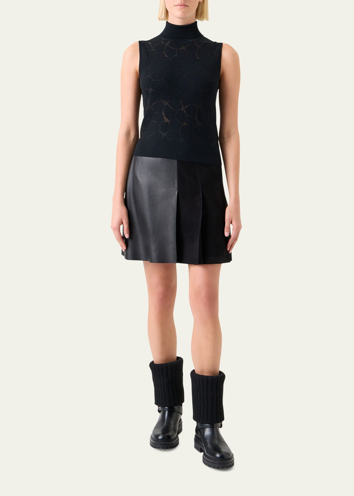 Broken Stone Jacquard Knit Sleeveless Turtleneck Sweater - 2