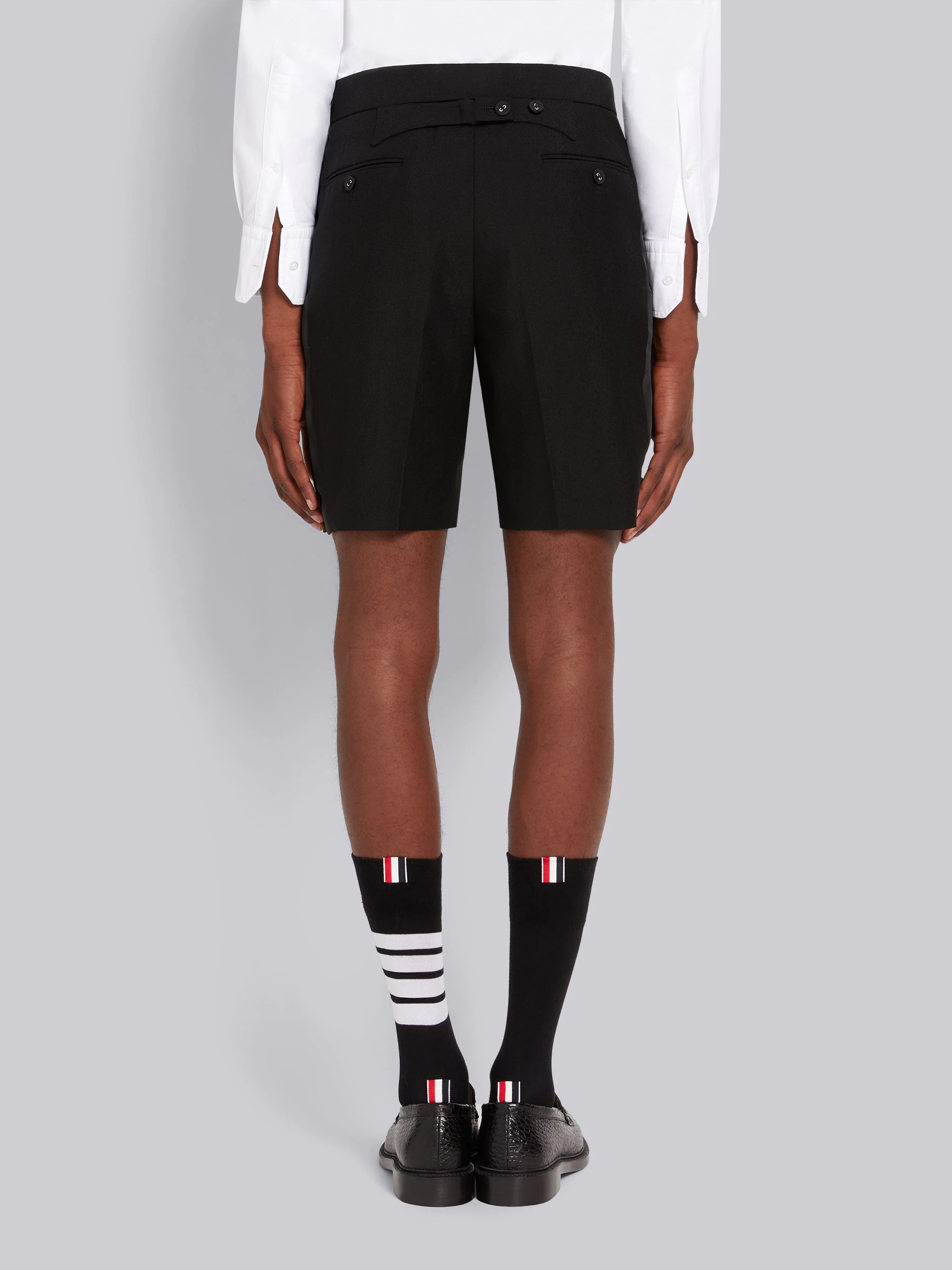 Black 3-Ply Wool Mohair Tipping Low Rise Drop Crotch Short - 3