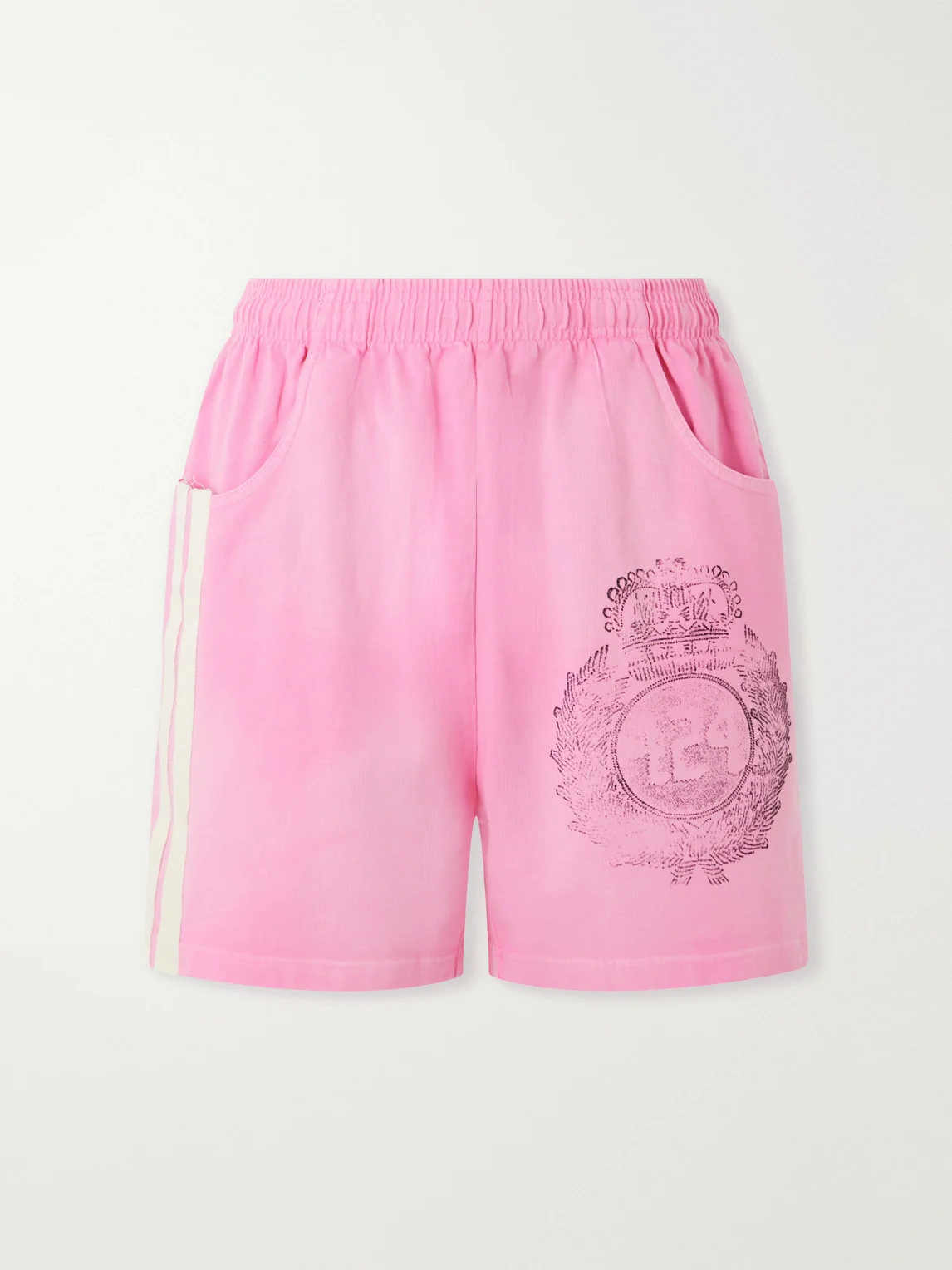 Straight-Leg Logo-Print Striped Cotton-Jersey Drawstring Shorts - 1