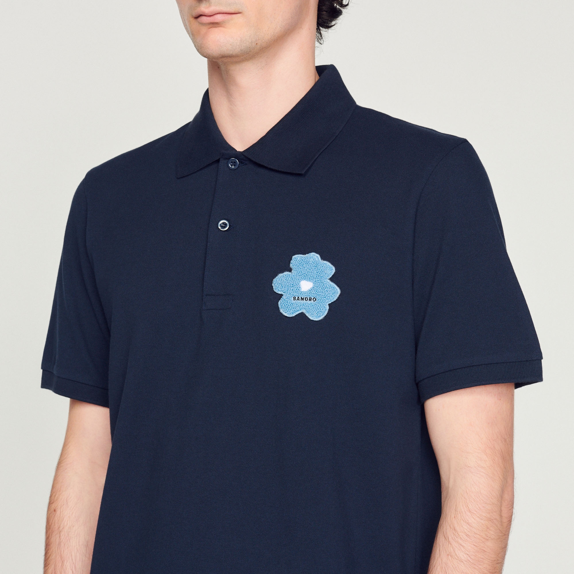 Flower embroidery polo shirt - 4