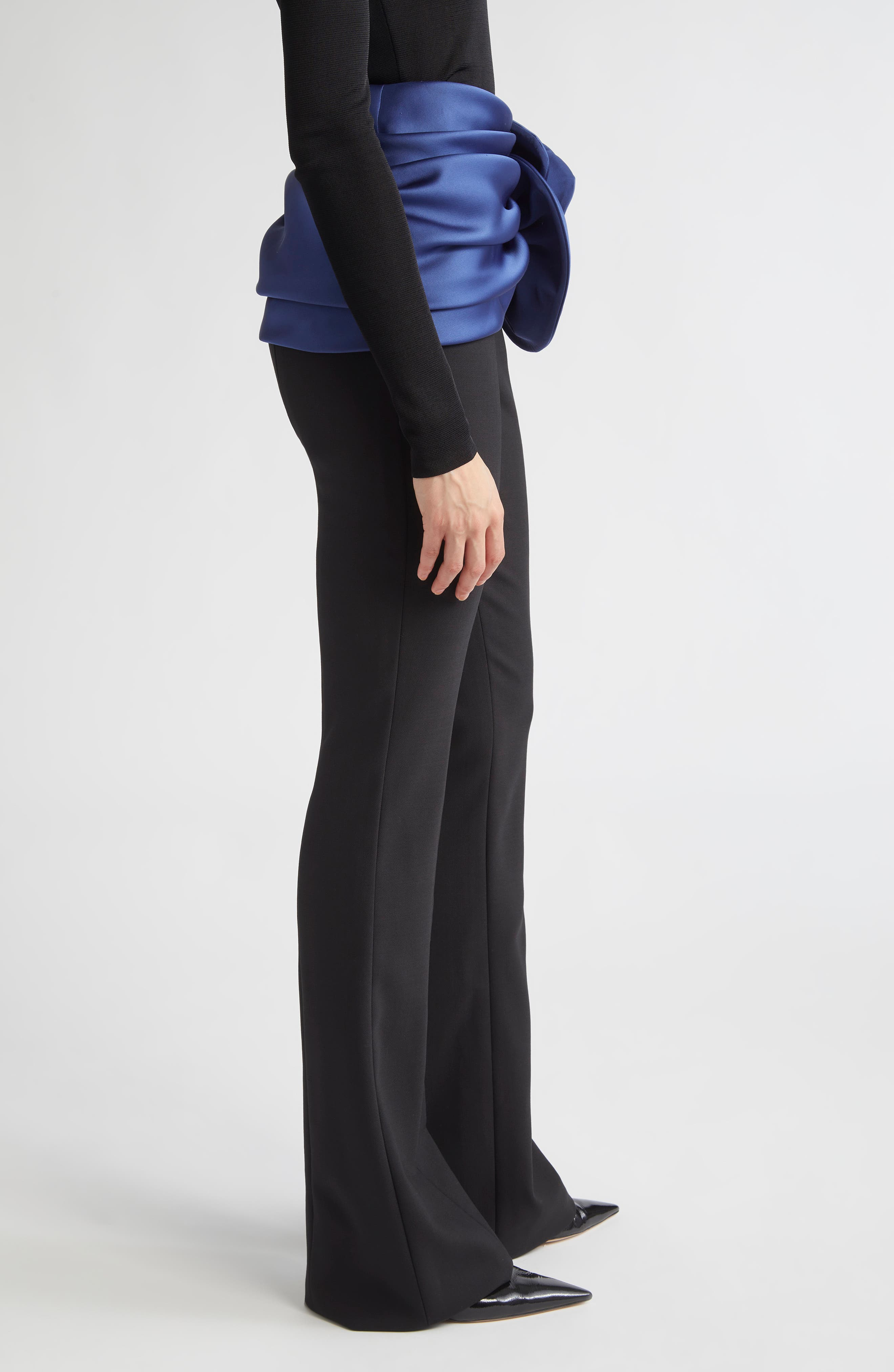 Carolina Herrera Rosette Sash Bootcut Pants in Black Multi at Nordstrom - 4