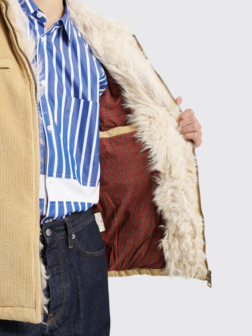 ERL CORDUROY JACKET FUR COLLAR WOVEN BEIGE - 5