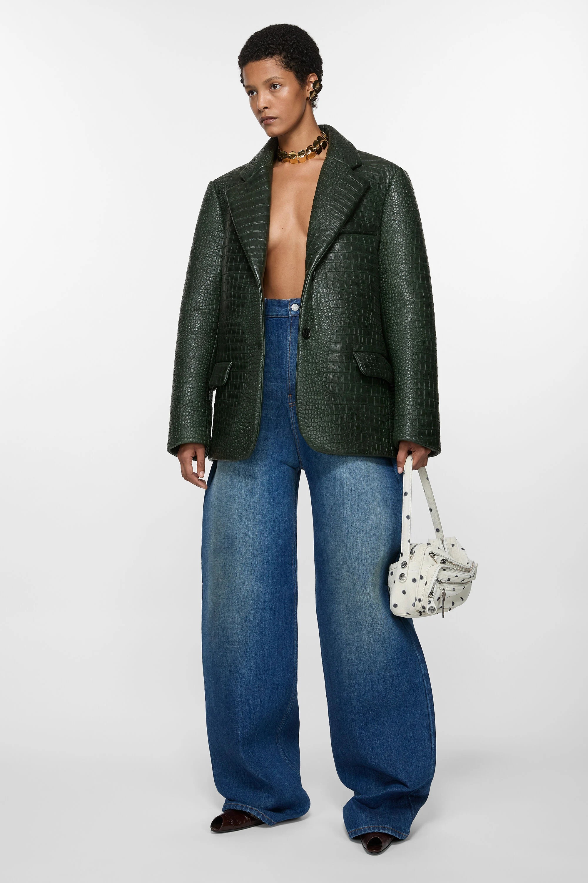 Leather bonded jacket - Dark green - 5