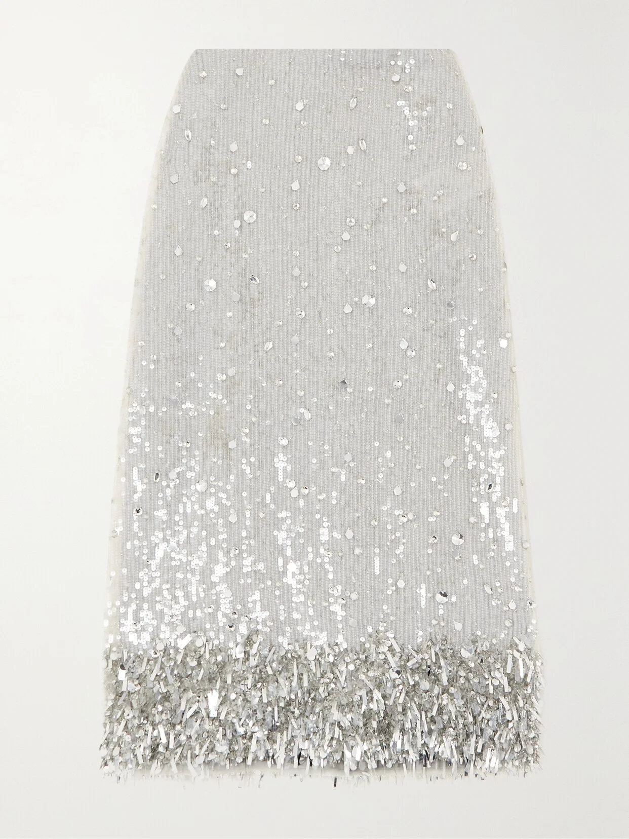 Embellished Sequined Tulle Midi Skirt - 1