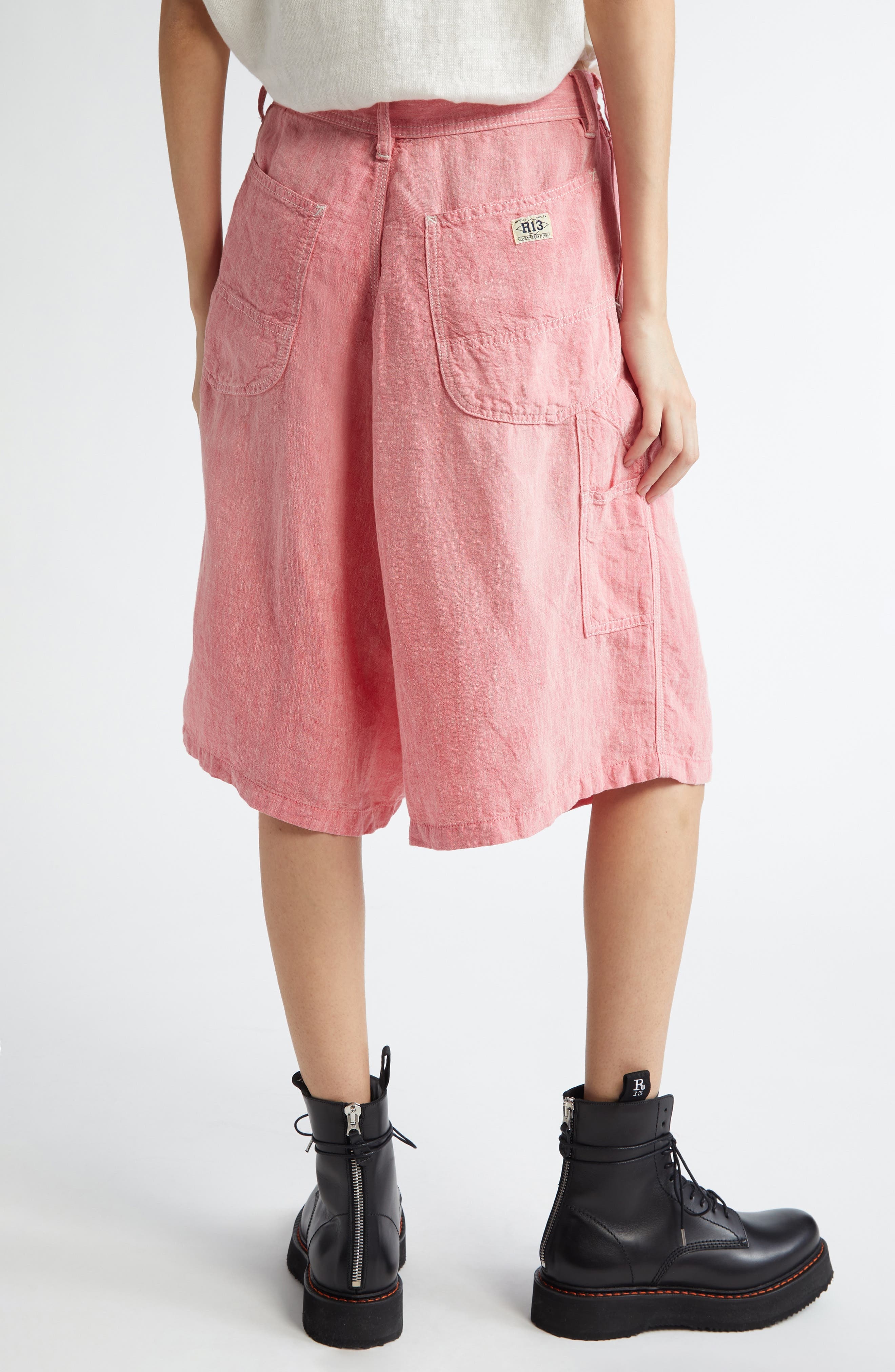 R13 Jesse Linen Carpenter Shorts in Coral Linen Chambray at Nordstrom - 2
