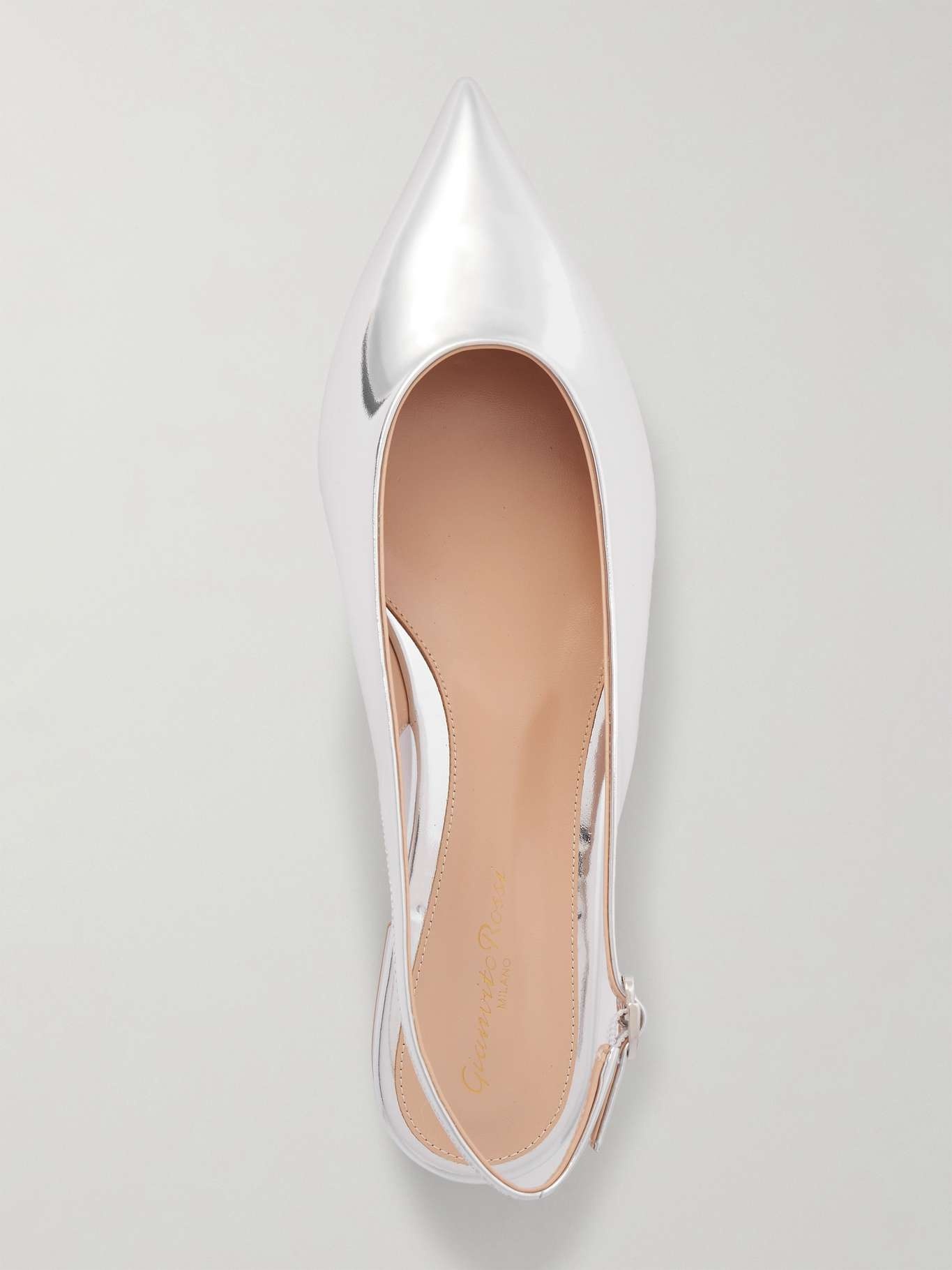 Mirrored-leather point-toe slingback flats Silver - 5