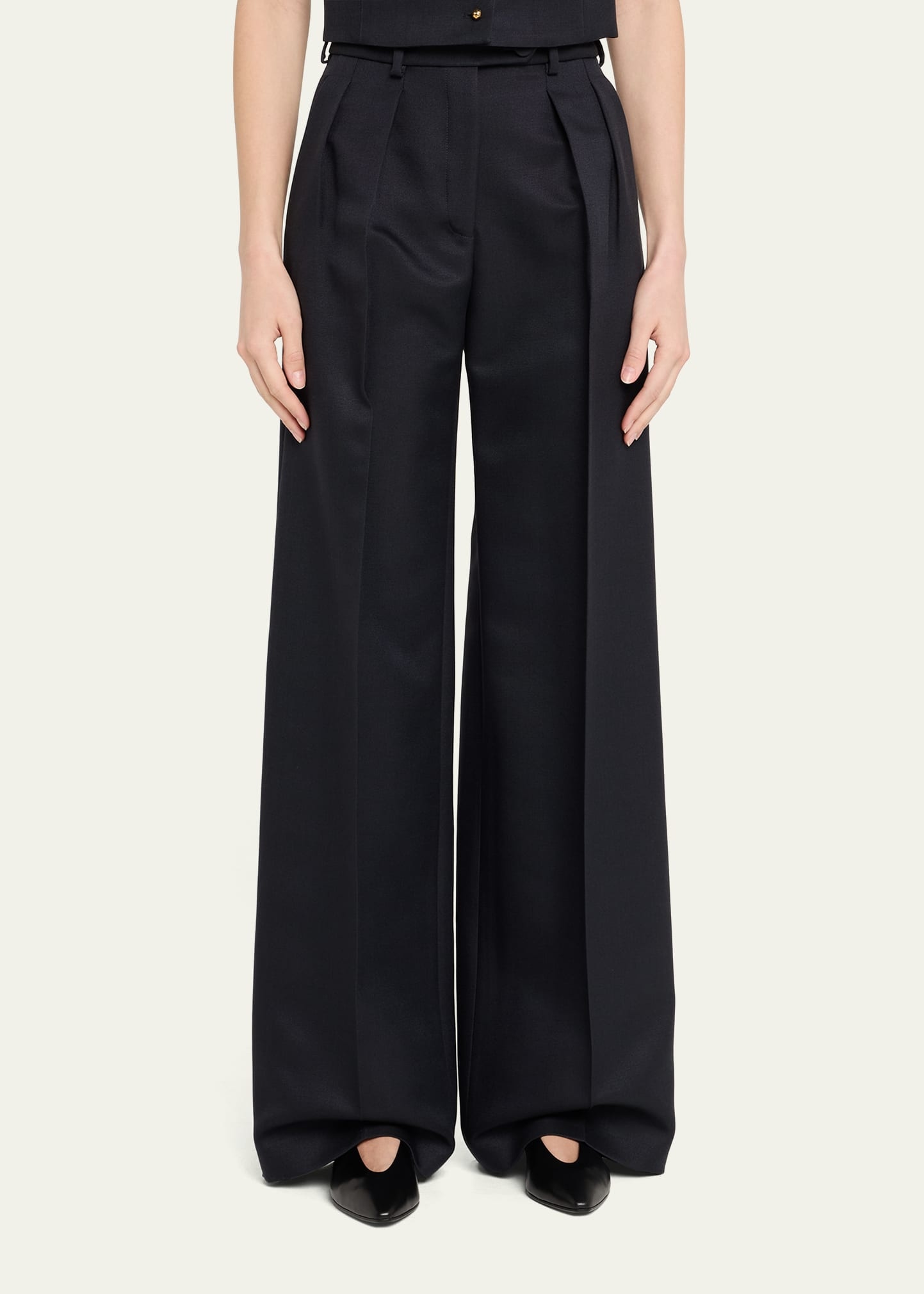 Devin Wide Leg Barathea Wool Trousers - 4